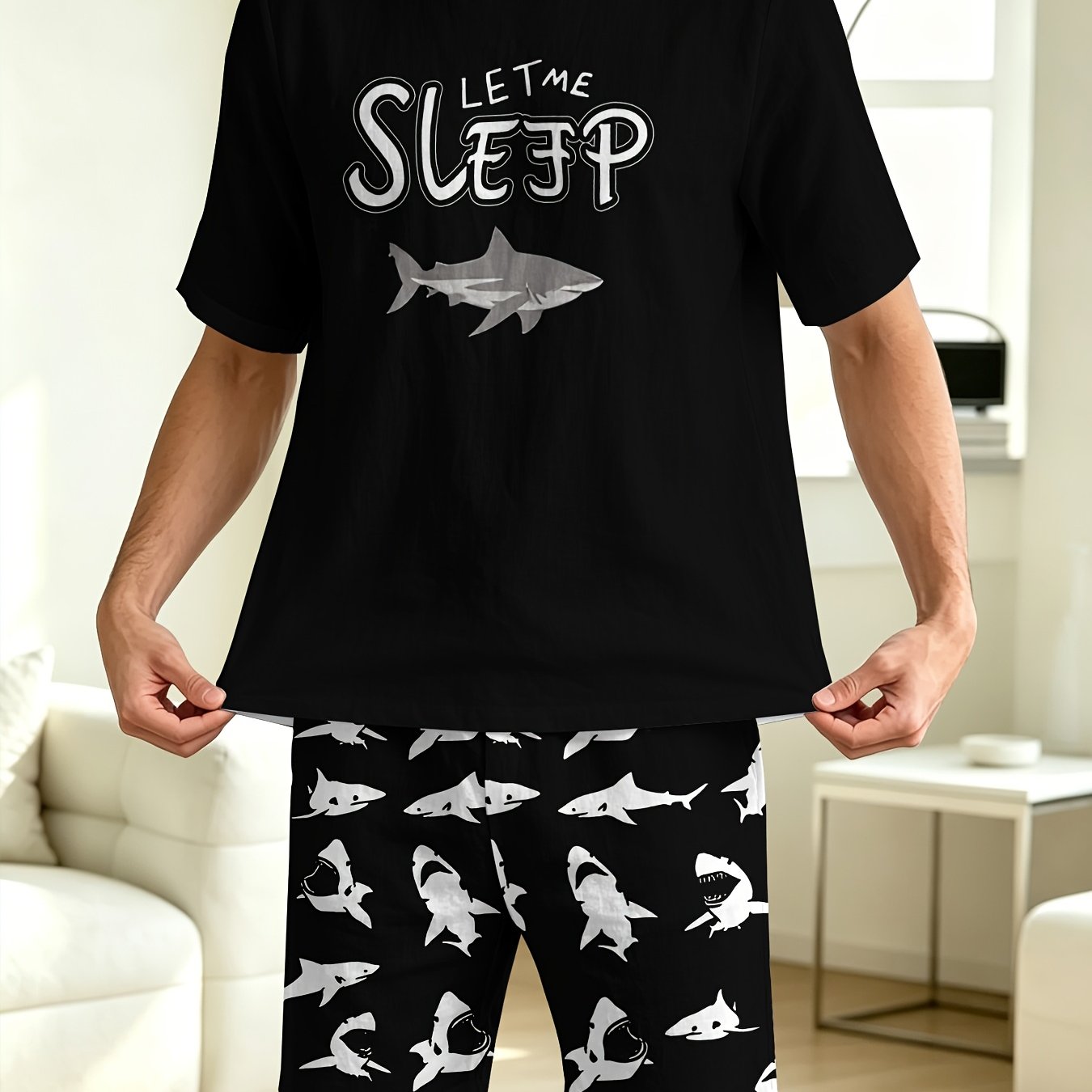 TEMU Men's Fashion Casual Pajama Set For Spring, Summer & Autumn - Comfortable Short Sleeve And Short Two-piece Sleepwear