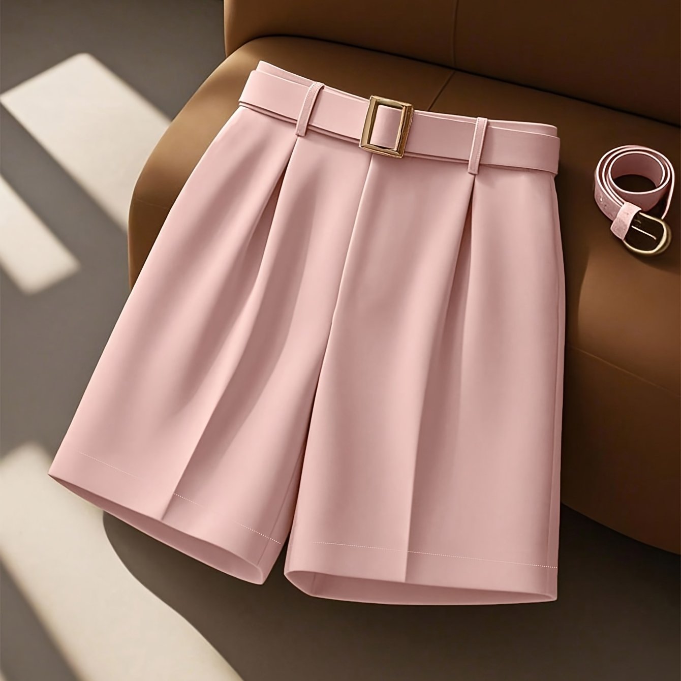 TEMU Zd251208097 Women's Elegant Easy Solid Versatile Casual Shorts, Summer
