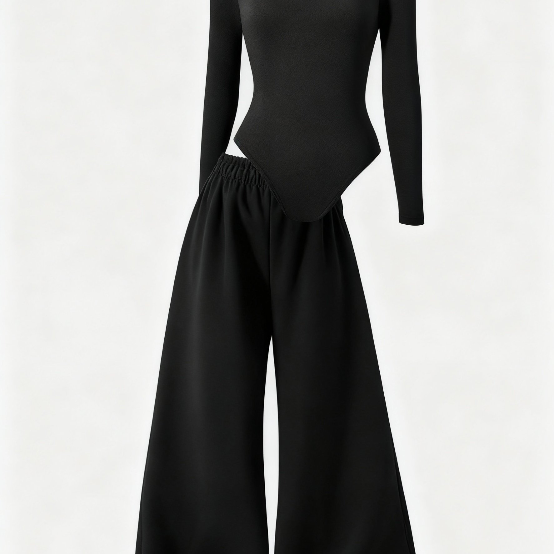 2pcs Set: Dark-themed Designer Jumpsuit Top + Loose, Thin, Wide-leg Long Pants For Older Girls, Spring/summer, Slimming, Fashionable, , Casual, Perfect For Outdoor