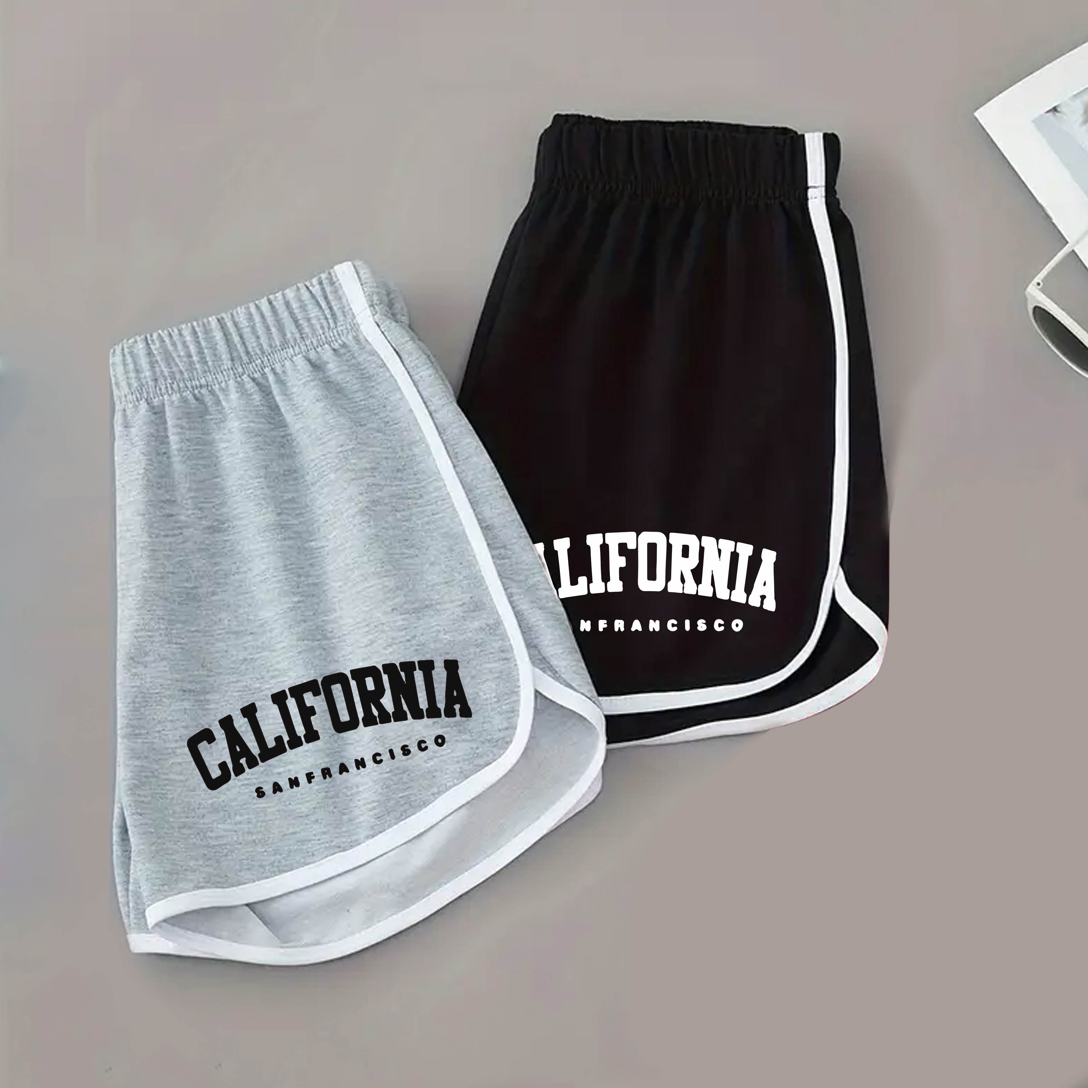 TEMU Two-pack! Sporty Vibes: ! California Letter Print Sports Shorts In Black & Gray, Quick-dry Breathable. : American California Vibe! Black & Gray