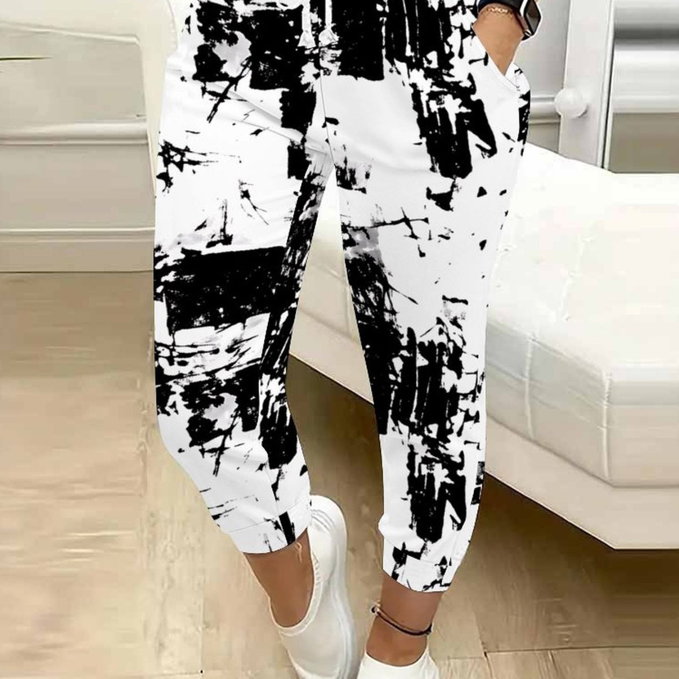 TEMU Classic Women's Drawstring Pants With Floral, Botanical, Geometric, And 250th Anniversary Celebration Prints, Suitable For Outdoor Play, And