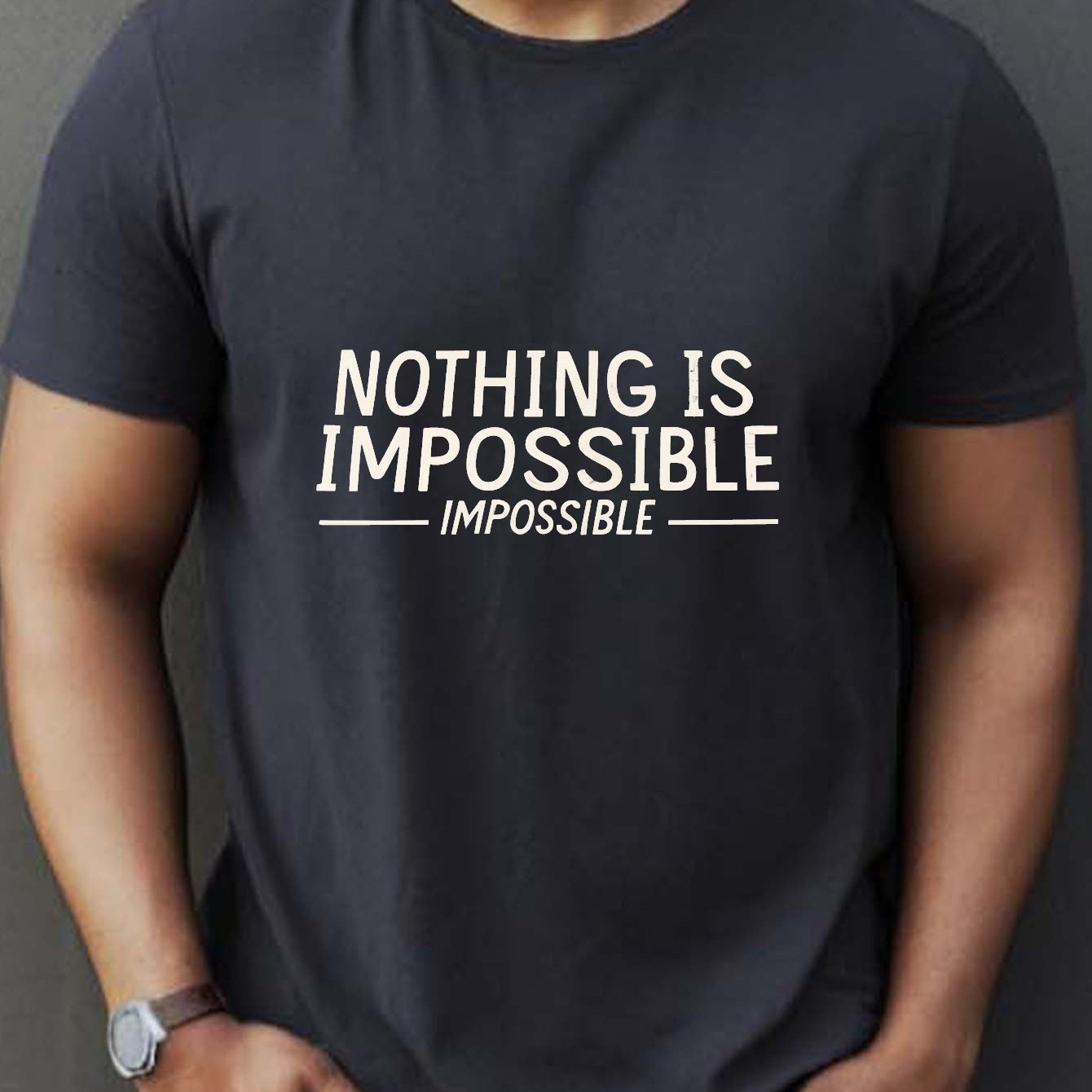 plus size mens nothing is impossible graphic print t shirt casual stylish short sleeve tees for summer mens clothing