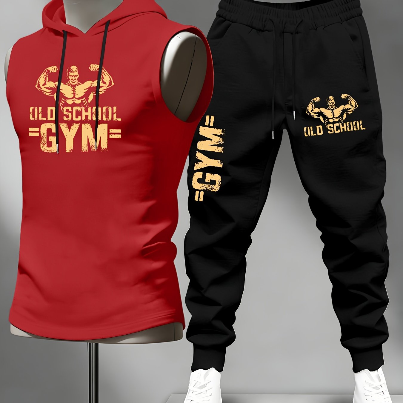 TEMU Men' Casual Hooded Sleeveless T-shirt Vest And Casual Athletic Long Pants, Casual Athletic Style Spring Autumn Outdoor Leisure Set 2pcs