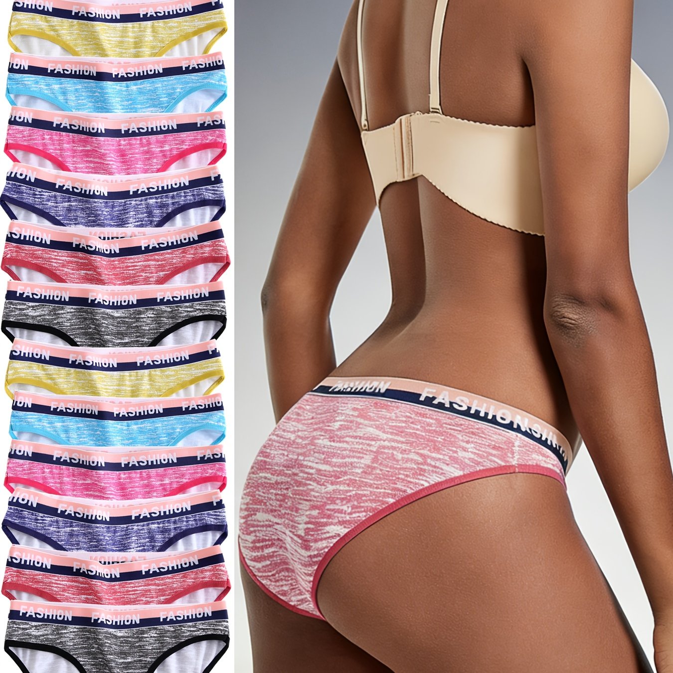 Image of 12-pack Women's Letter Waistband Low-rise Panties Comfortable Breathable Briefs