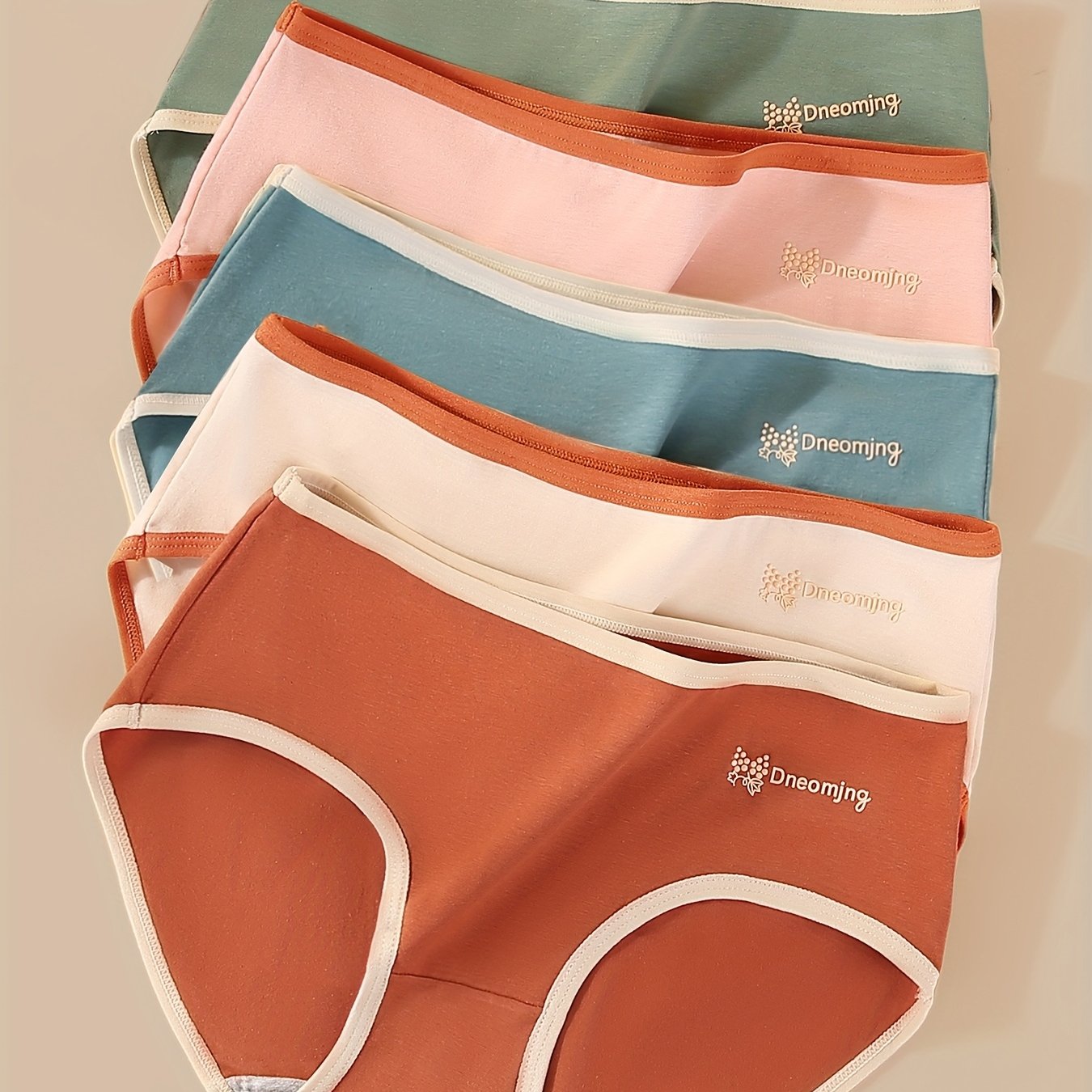 TEMU 5pcs Women's Mid-rise Briefs - Comfy, Breathable, Contrast Color Panties With Elastic Waistband, Assorted Colors (mint Green, Light Pink, Pastel
