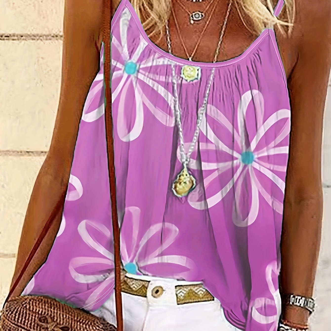 Summer New Vacation Floral Print Beach Camisole For Women