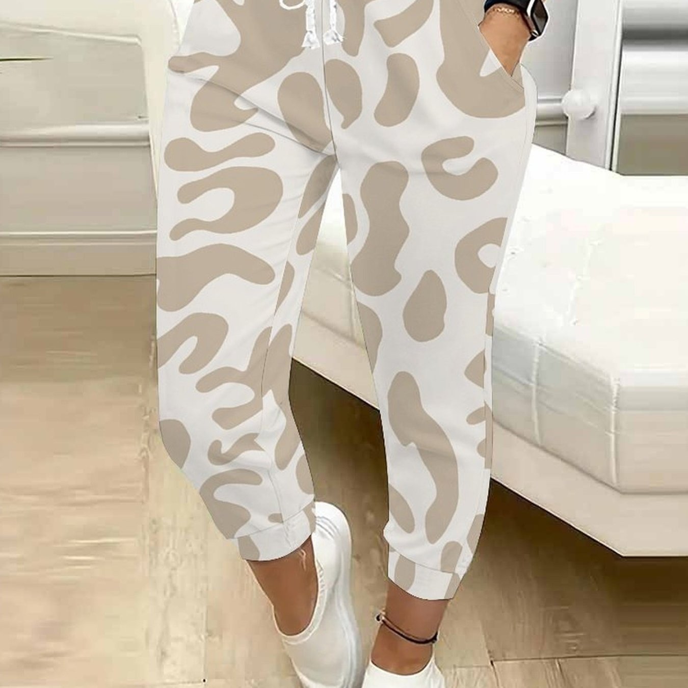 TEMU Classic Women's Casual Drawstring Pants With Leopard Print, Suitable For Outdoor Play, S, And Daily Casual Wear