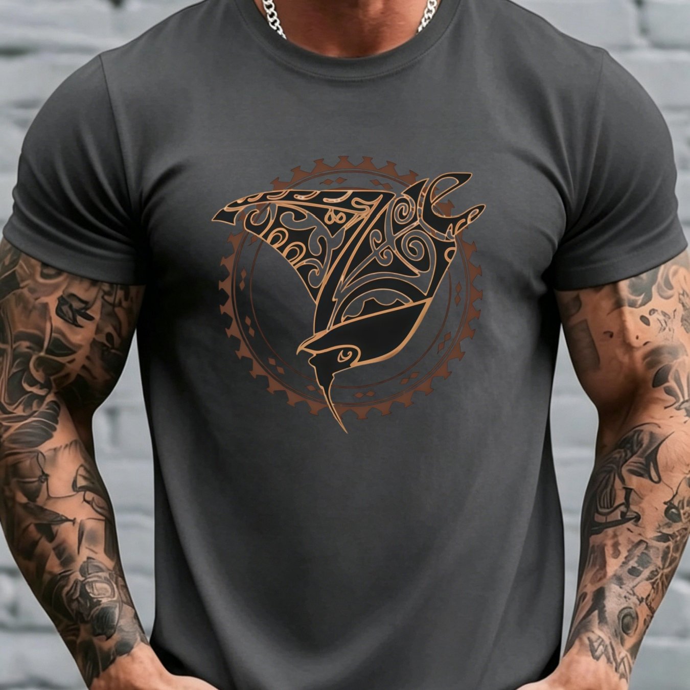 TEMU T-shirt Homme Tribal Imprimé , Haut Polynésien Col Rond Style Tatouage , Respirant et Confortable Manches Courtes, Streetwear Décontracté Style