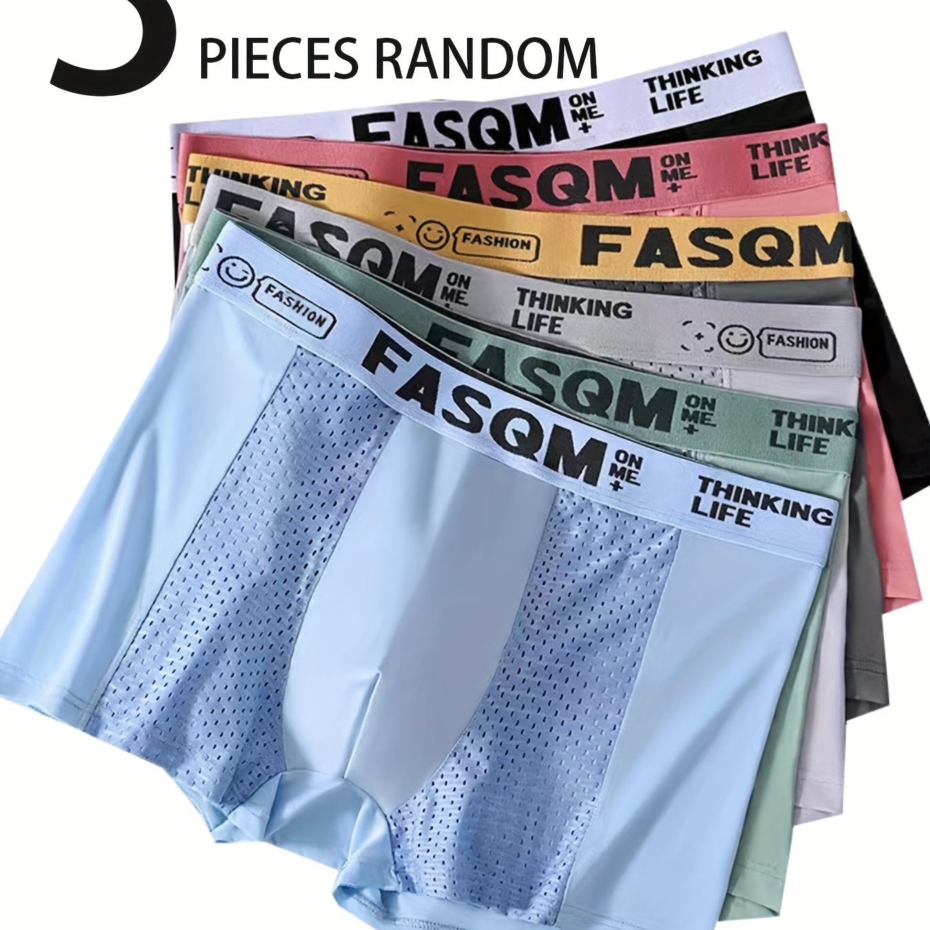 E-shop 3er-Pack Herren-Boxershorts aus Mesh-Eisseidenfasergewebe mit modischem FASQM-Schriftzug-Bund, atmungsaktive, , schmal geschnittene