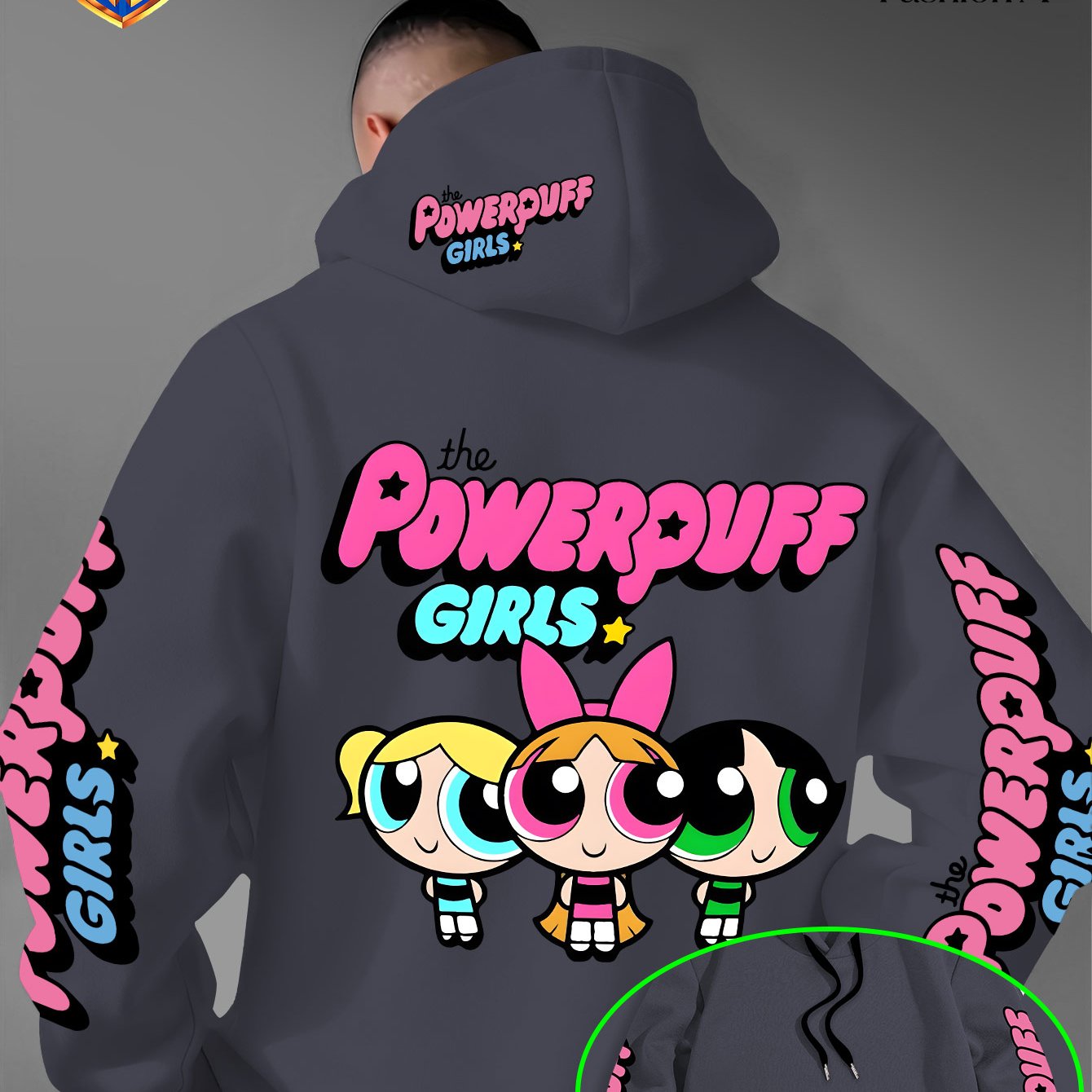 TEMU Men's Trend Style Hoodie Printed With The Powerpuff Girls Pattern, Casual Daily Drawstring Hoodie, Long Sleeve Pullover, Machine Washable,