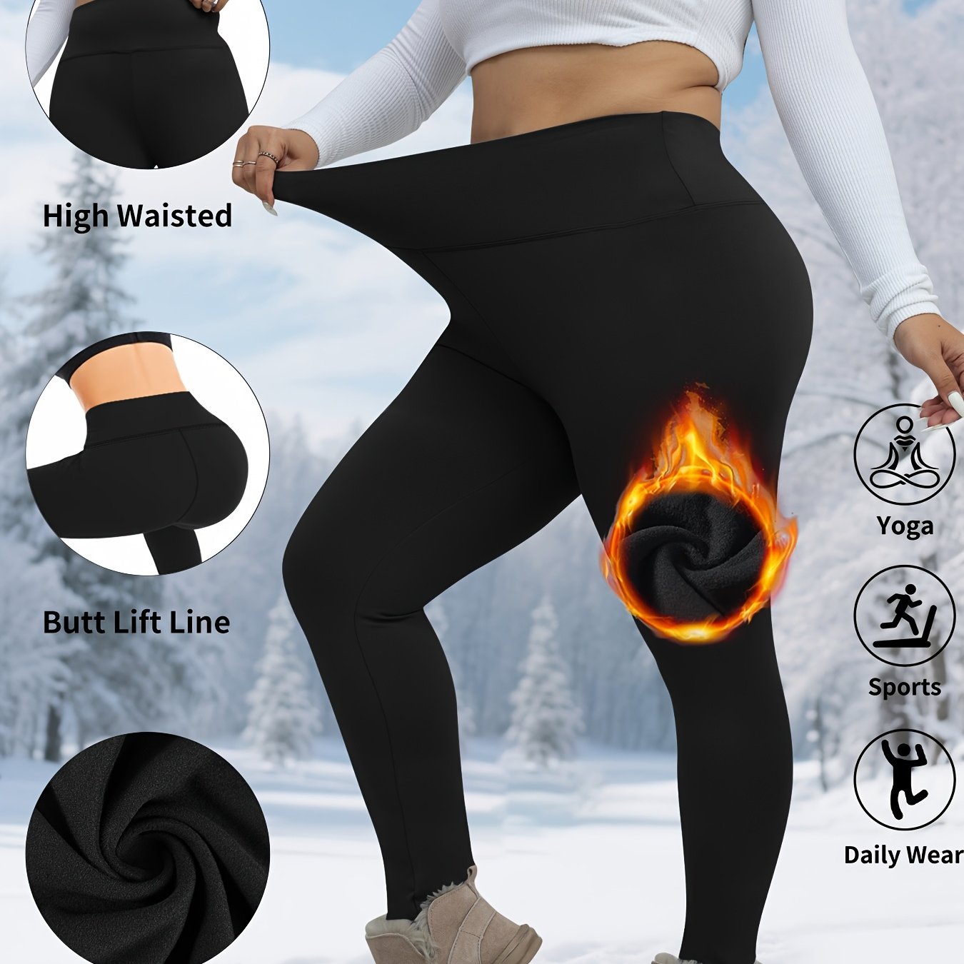 E-shop Plus Size Damen High-Waist Thermounterwäsche Yoga-Hosen - Bauchkontroll-Leggings mit Ganzkörper-Wärme, Hoch-elastische Basisschicht für Gym,