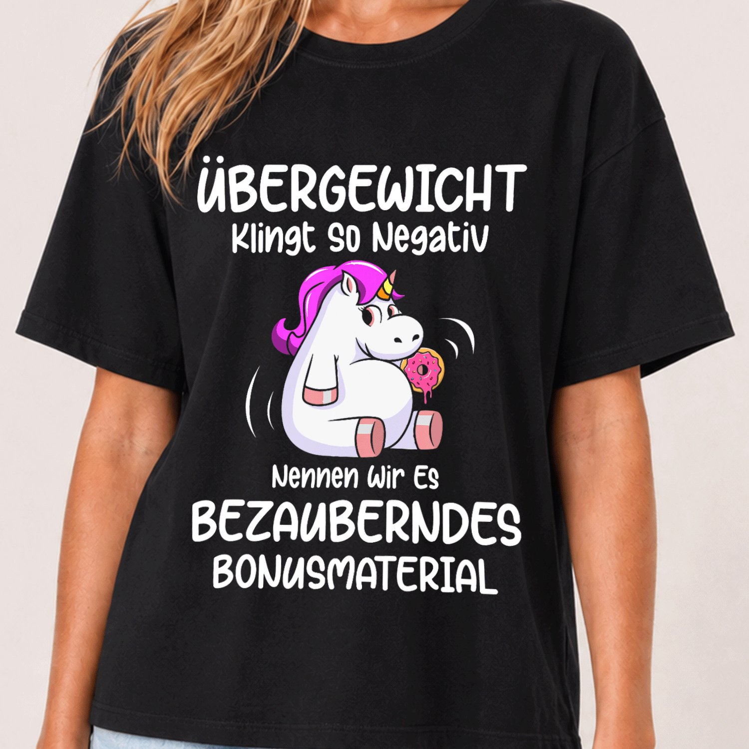Image of Overweight So Negative Funny Unicorn Saying T-shirt Women's Casual Fashion Slim Fit Colorful Graphic Print Short Sleeve T-shirt, 200g