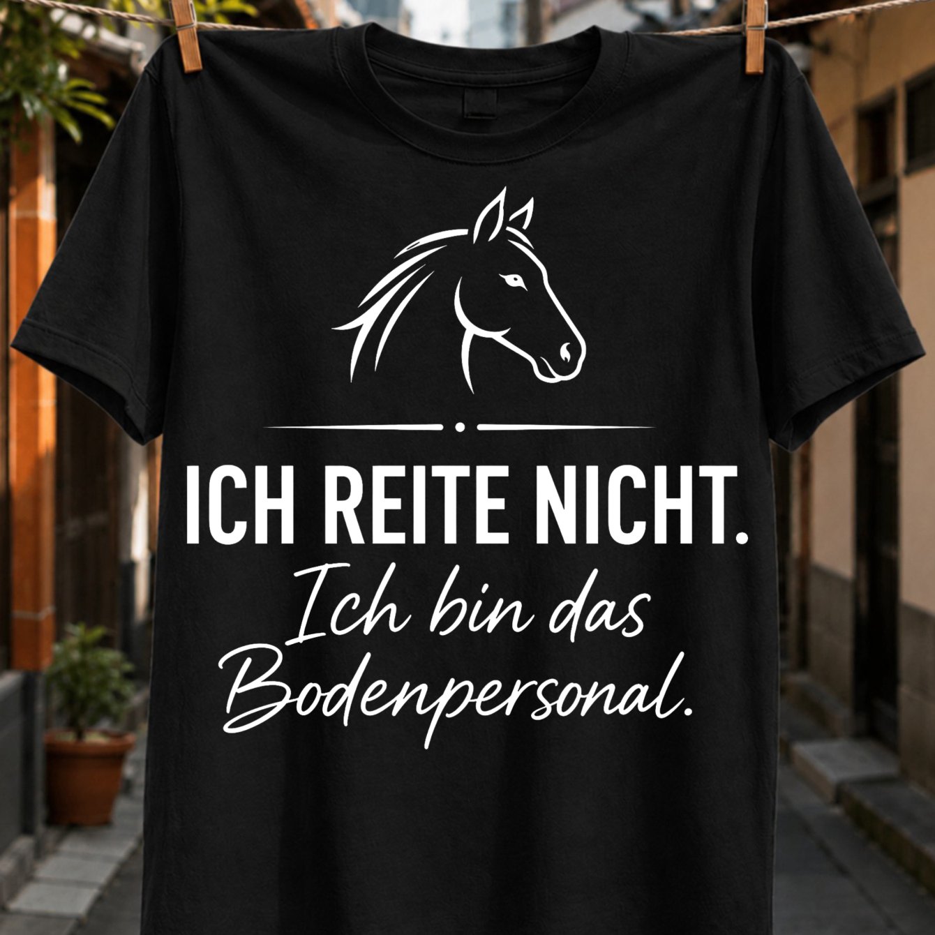 't Ride I Am Crew Featuring A Line-art Horse Above German Stable Humor Text Unisex All T-shirt