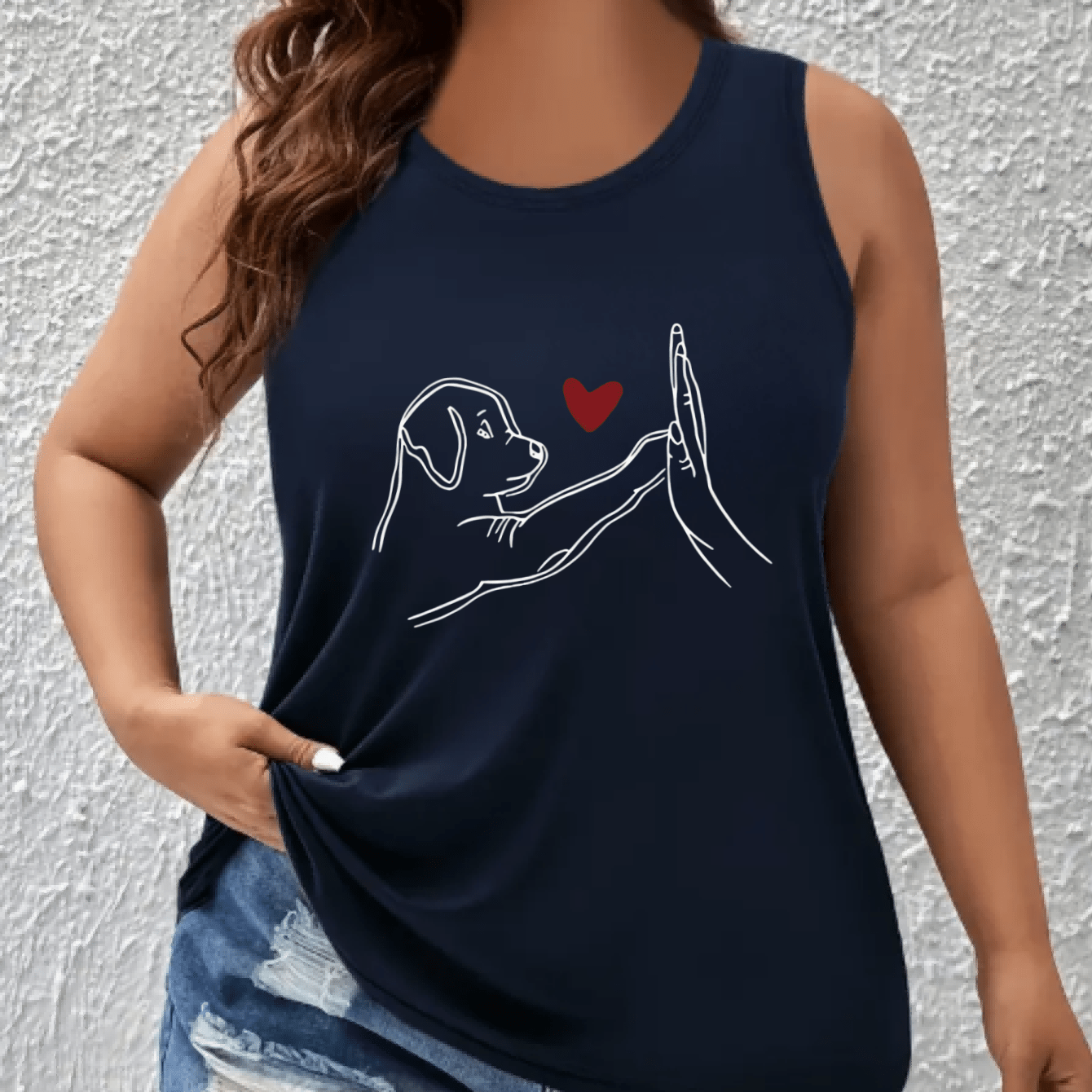 TEMU Women's Plus Size Sleeveless Tank Top With Cute Dog And - Casual, Breathable Round Neck Top, Soft Polyester Fabric, Ideal For Spring And Summer,