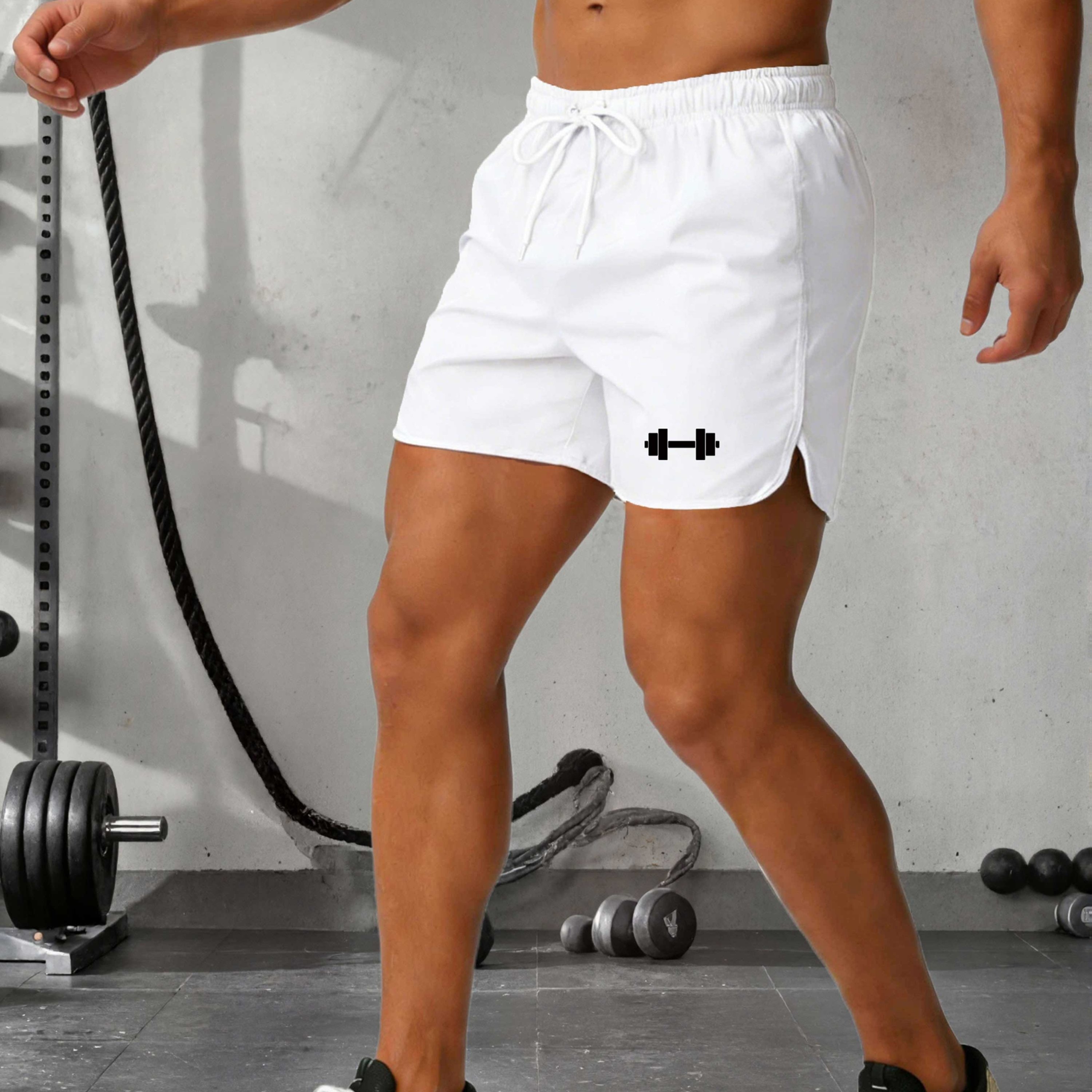 TEMU Gym Workout Men's Quick-dry Fitness Workout Shorts With Barbell Print, Suitable For Running And Outdoor Sports - Opaque Fabric - Sportswear,