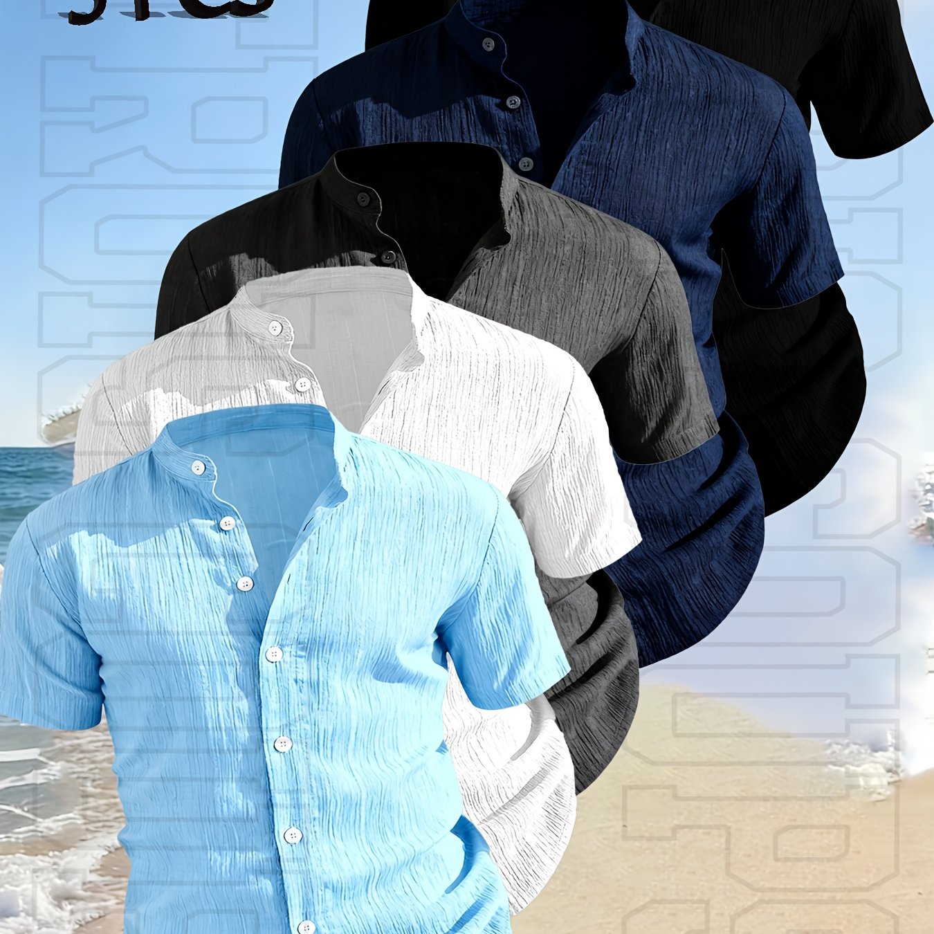 TEMU 5pcs, Men's Clothing Short Sleeve Shirts, 2026 Men's Clothing -up Collar Solid Color Shirt - Spring -quality Men's Short Sleeve Collar Button-up