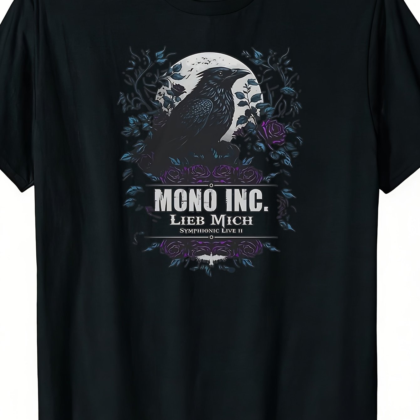 Mono Inc 2025 Graphic T-shirt For | Anime Kawaii Cropped Tee With Skull Design, Purple Lettering, Casual Round Neck, Short Sleeves, , High End Men's Clothing, Vintage Style, Plus Size