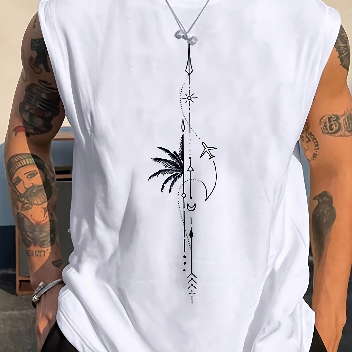 TEMU Chaleco sin Vintage de Hombros Anchos para Hombre con Estampado, Ideal para /Verano, Vacaciones, Festivales y Uso Diario en Reuniones