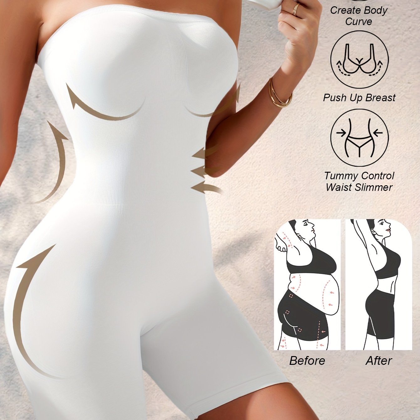 Tummy Control Women's Bodysuit, Off-shoulder Bust-contouring Bodysuit