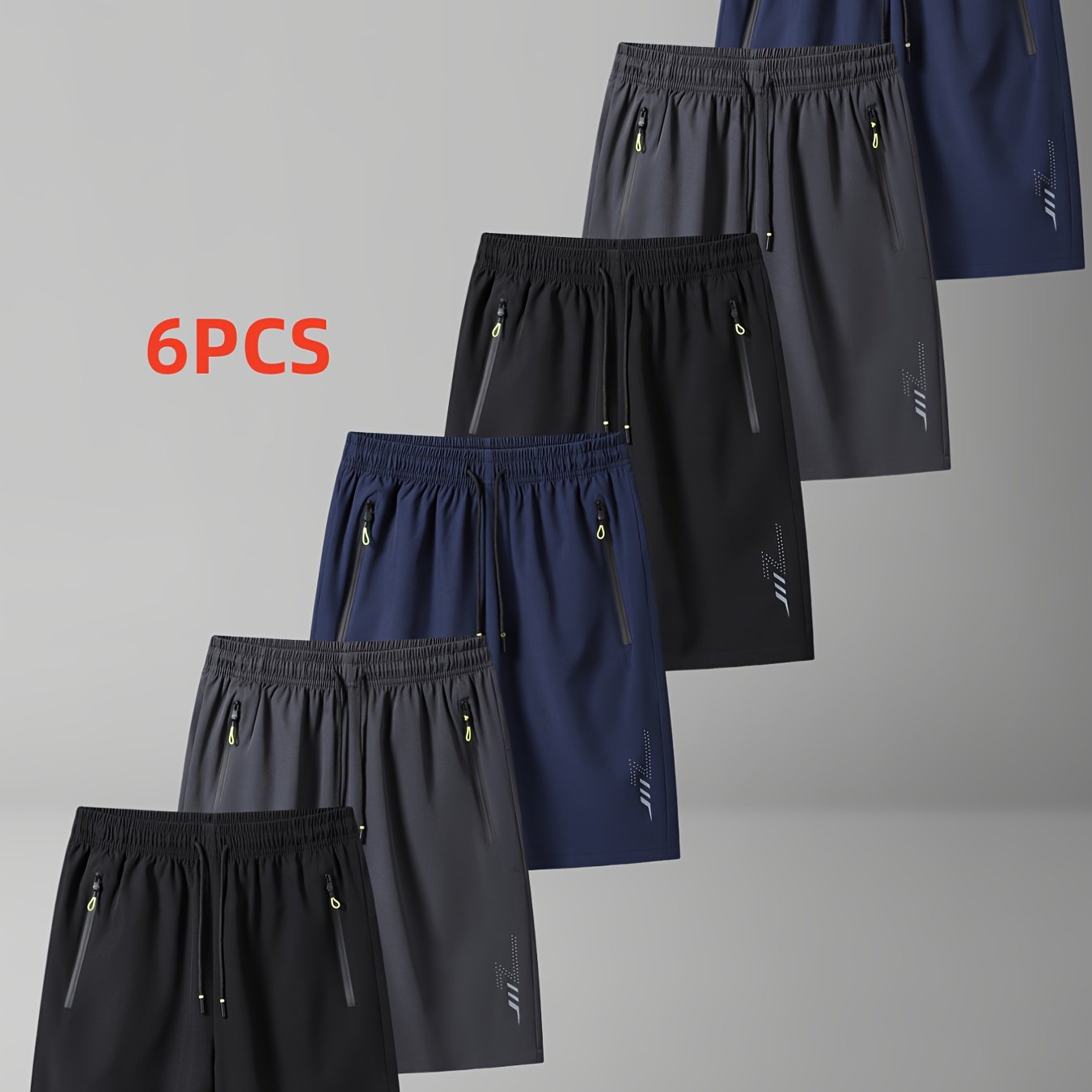 TEMU 6-pack Men's Lightweight Summer Shorts, Sweat-absorbent, Loose-fit, Breathable, Solid Color Quick-dry Athletic Shorts, Thin Style Trendy