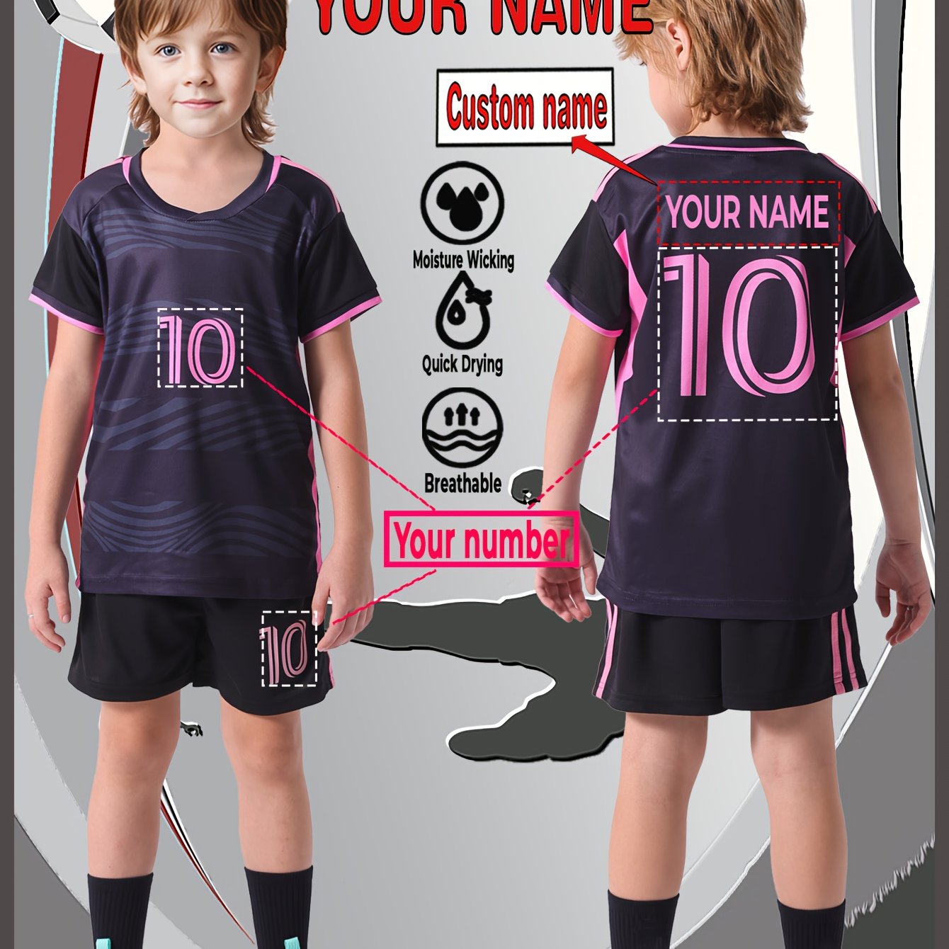 Customizable Football Outfit Featuring A Jersey And Shorts, Designed To Be Lightweight And Breathable For For Sports And Casual Use, For Outdoor