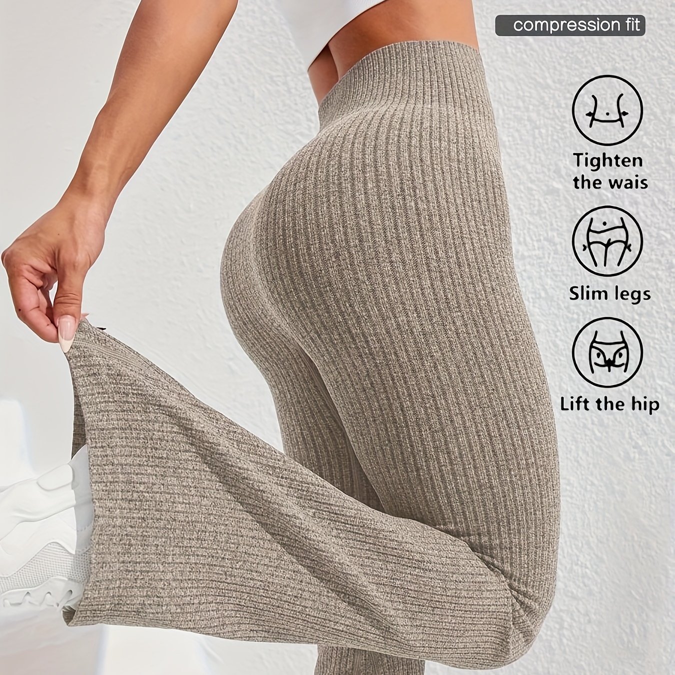 2026 Spring Summer Women's High Waist Tummy Control Slim Flare Pants, Textured Wide Ribbed Sports Pants, Fashion Casual Trousers For Fitness, Running And Daily Wear | Mega