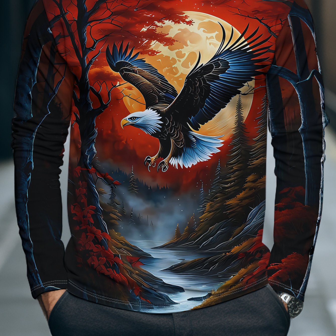 TEMU [print Design - Not Textured//sequins/flat Printing, No Additions/white Sheer] Men's Long Sleeve T-shirt Autumn Retro Animal Print Top Loose