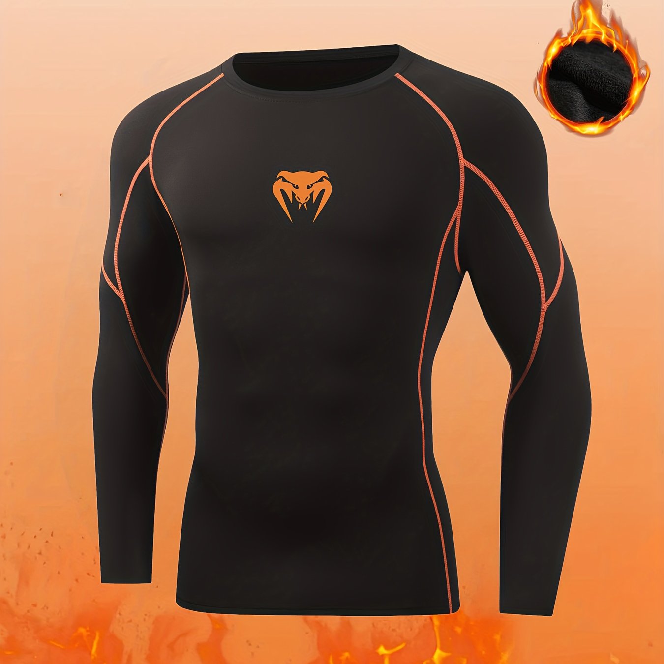 TEMU Men' Fleece-lined Warm And Tight Long-sleeved Shirt, Sports Fitness Compression Long-sleeved T-shirt, Autumn And Winter Outdoor Shirt,