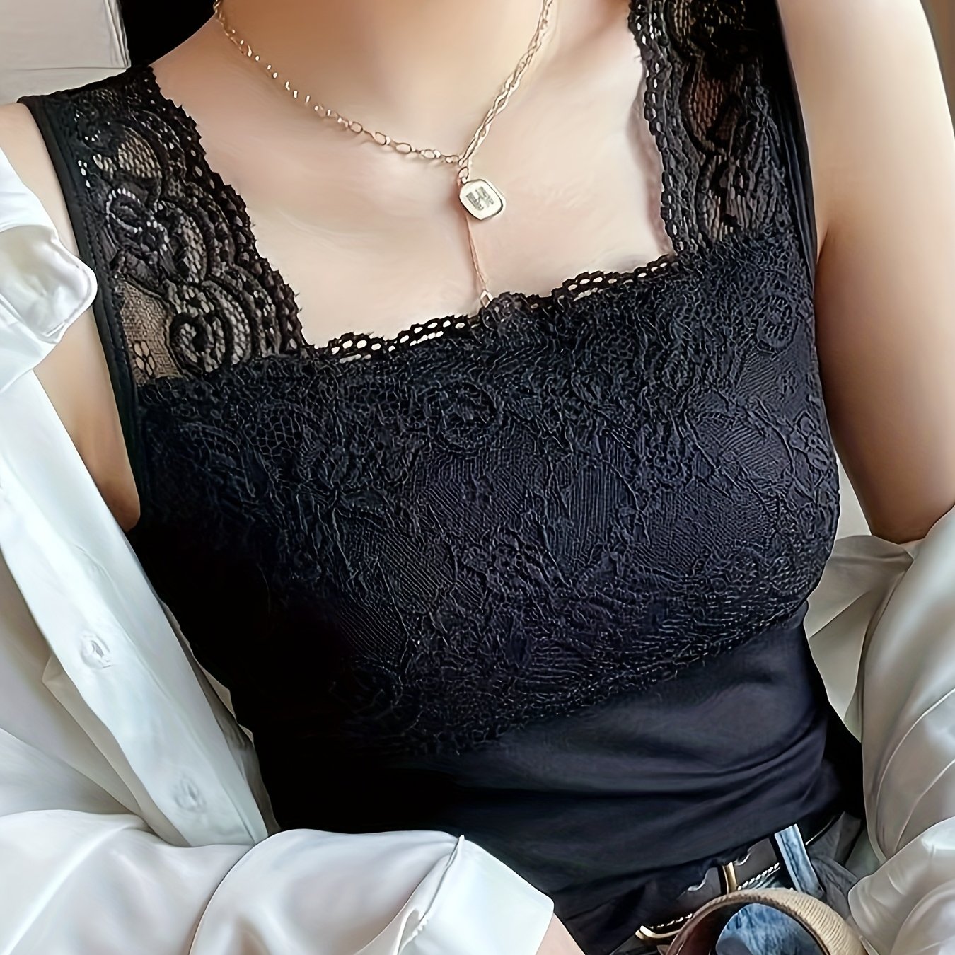 Summer Women's Lace Bottoming Solid Color Vest Slim Vest Bottoming Shirt Female Lace Vest