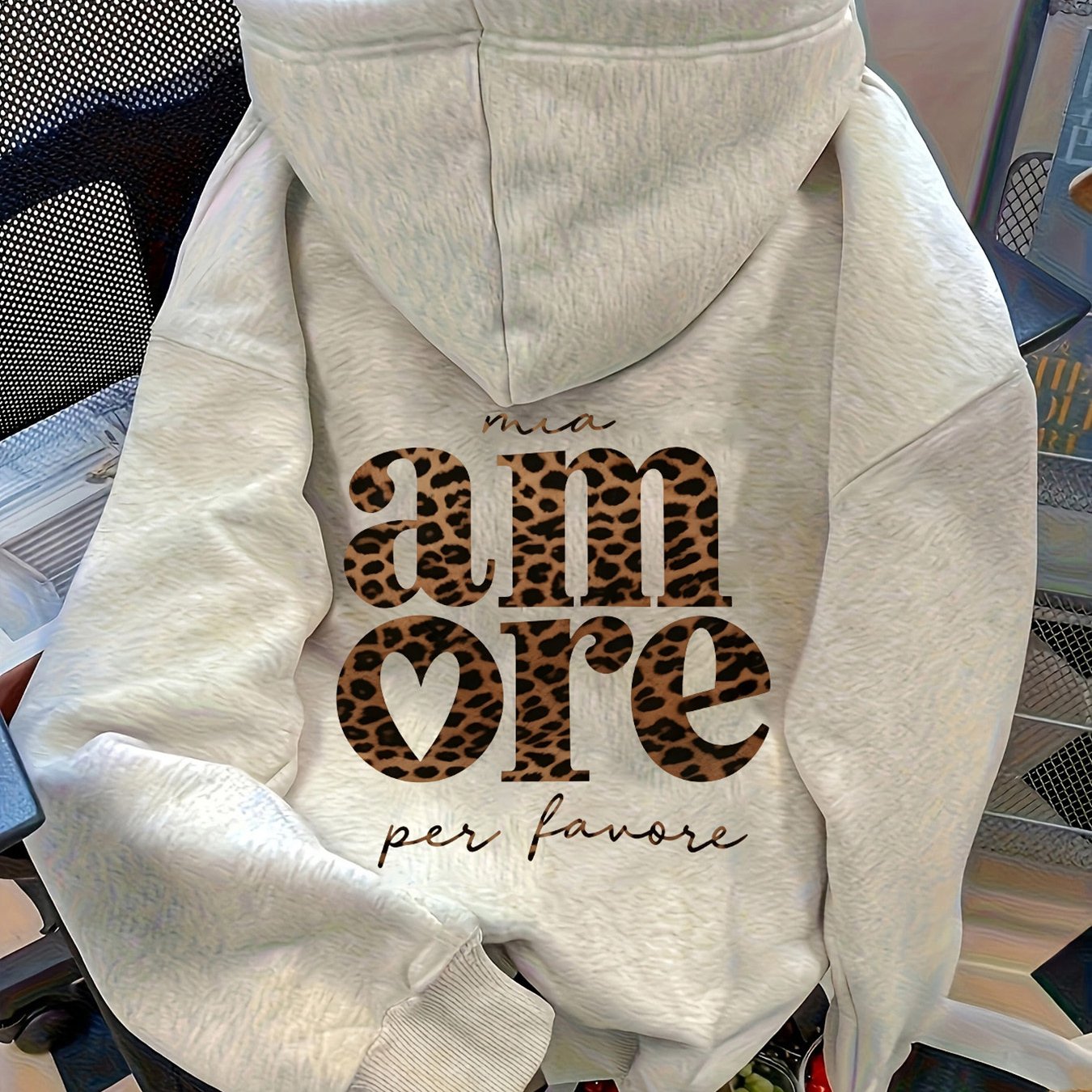 TEMU Sweat à capuche à imprimé léopard et lettrage , haut décontracté à manches longues pour femme, automne/hiver, pour un