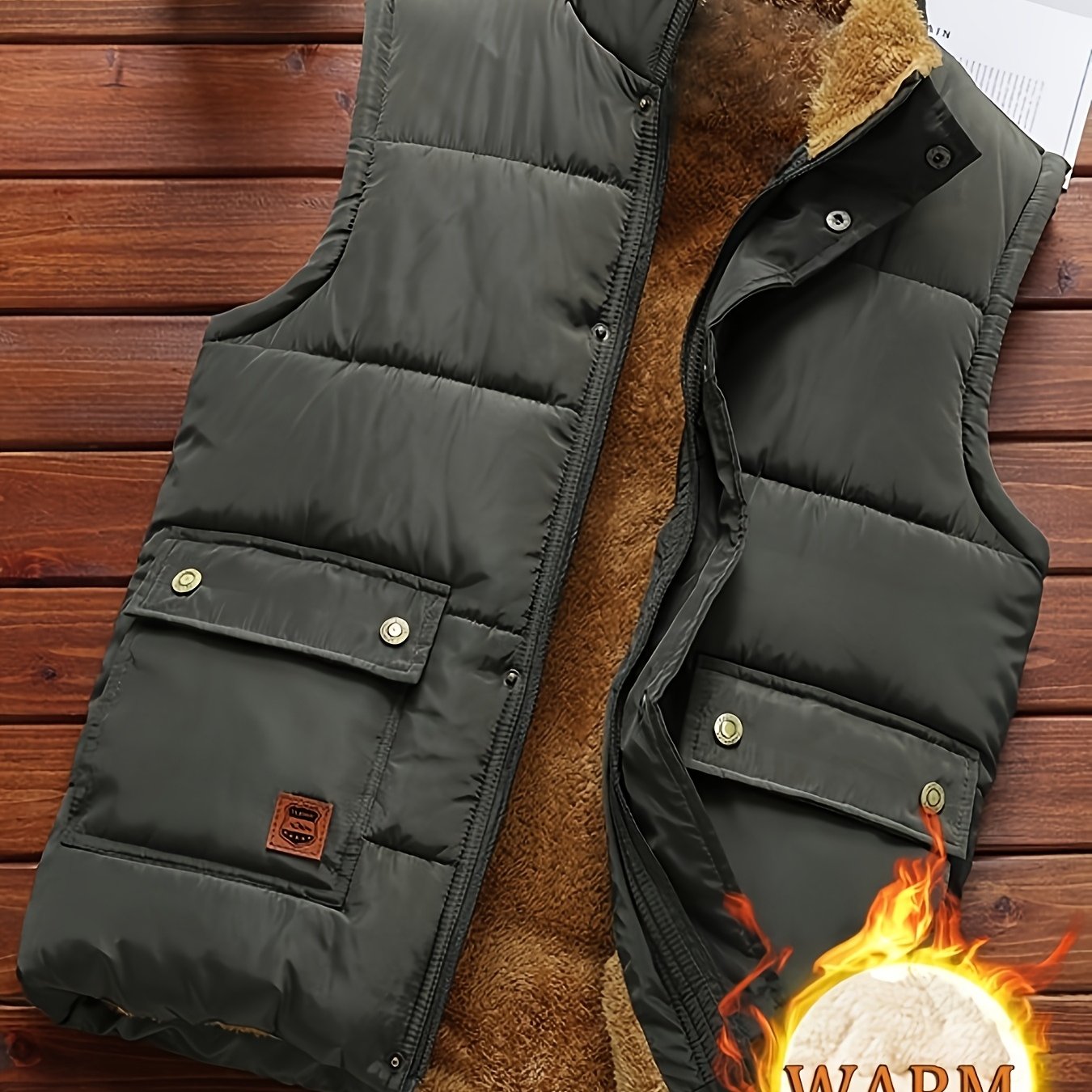 TEMU Men's -lined Warm Vest Jacket, Soft And Comfortable, New Autumn/winter Style With Extra And Thickened Insulation, Outer Wear For Winter To Keep
