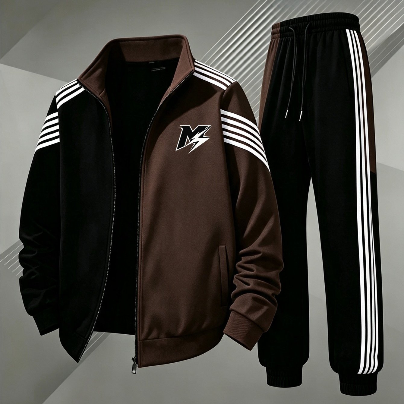 Zip Up Tracksuit Set Street Style With Black Stripes Sportswear Men's Fashion For Adults Men Casual Wear Sport Outfit