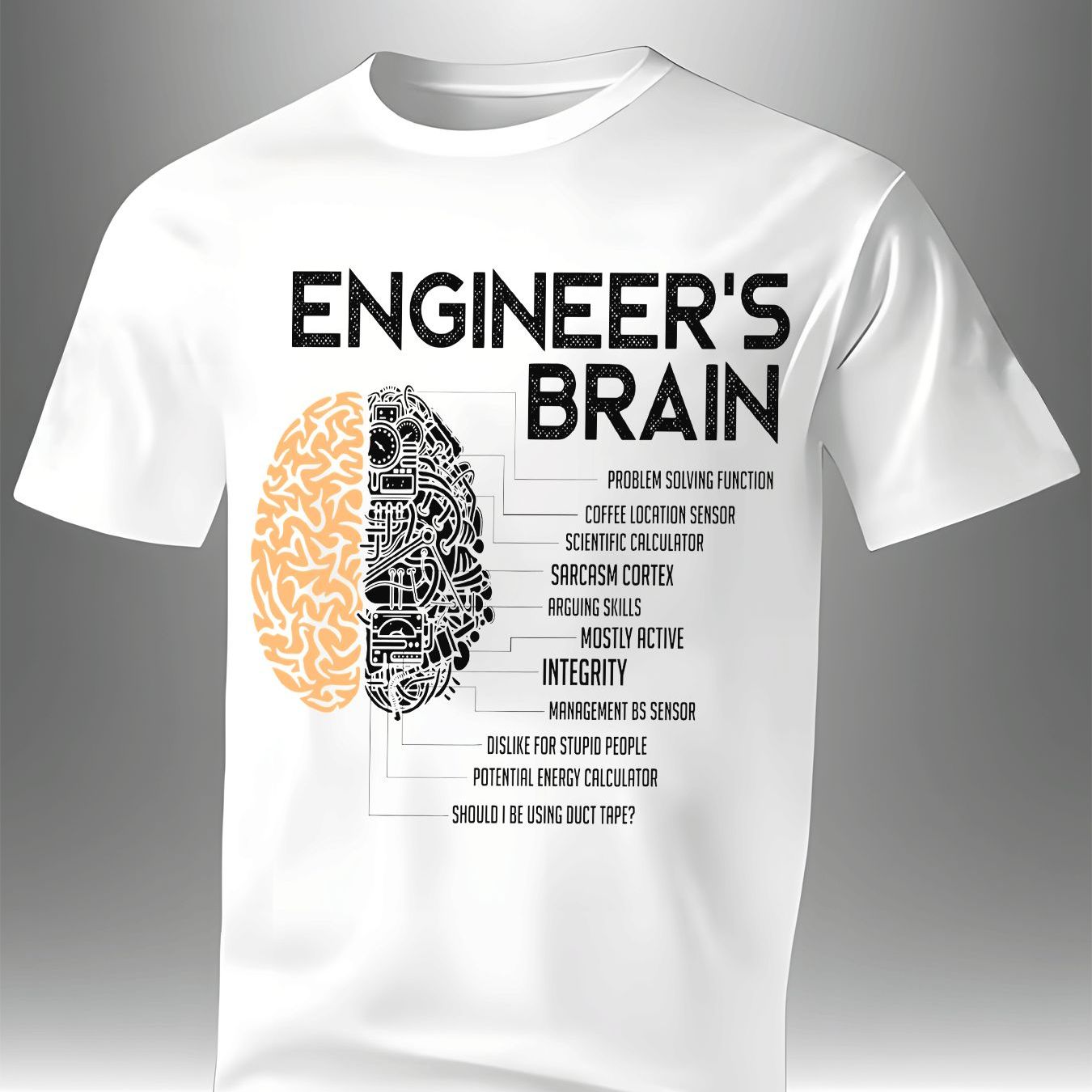 TEMU Men's Casual Tee Engineer's Brain Mechanical Brain Graphic Print Short Sleeve Trendy Streetwear Daily Wear Gift For Adult Men
