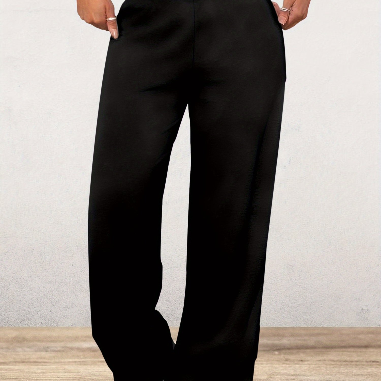 TEMU K34 Pantalon Femme Taille Haute Unie Jambes Larges Pantalon Décontracté Pantalon de Sport Pantalon Femme