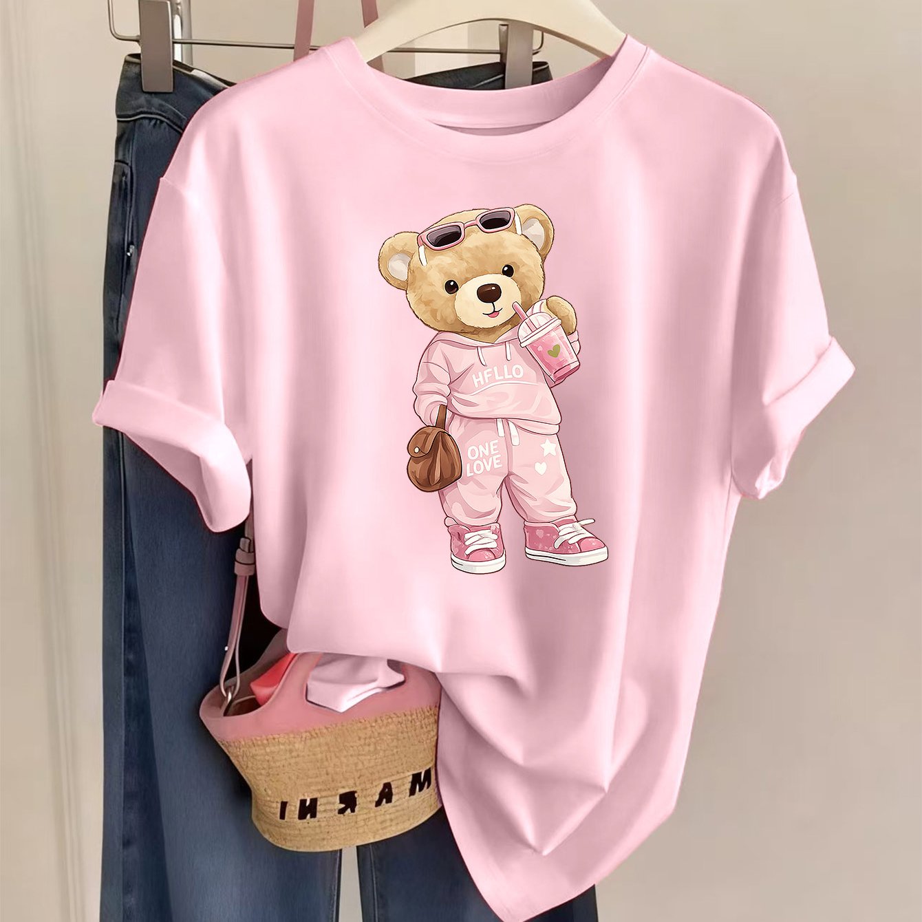 TEMU 1pc Of Women's Print Round Neck Short-sleeved T-shirt, Casual And Comfortable For Daily Wear, Trendy Print And Comfortable Round Neck Fusion, Is