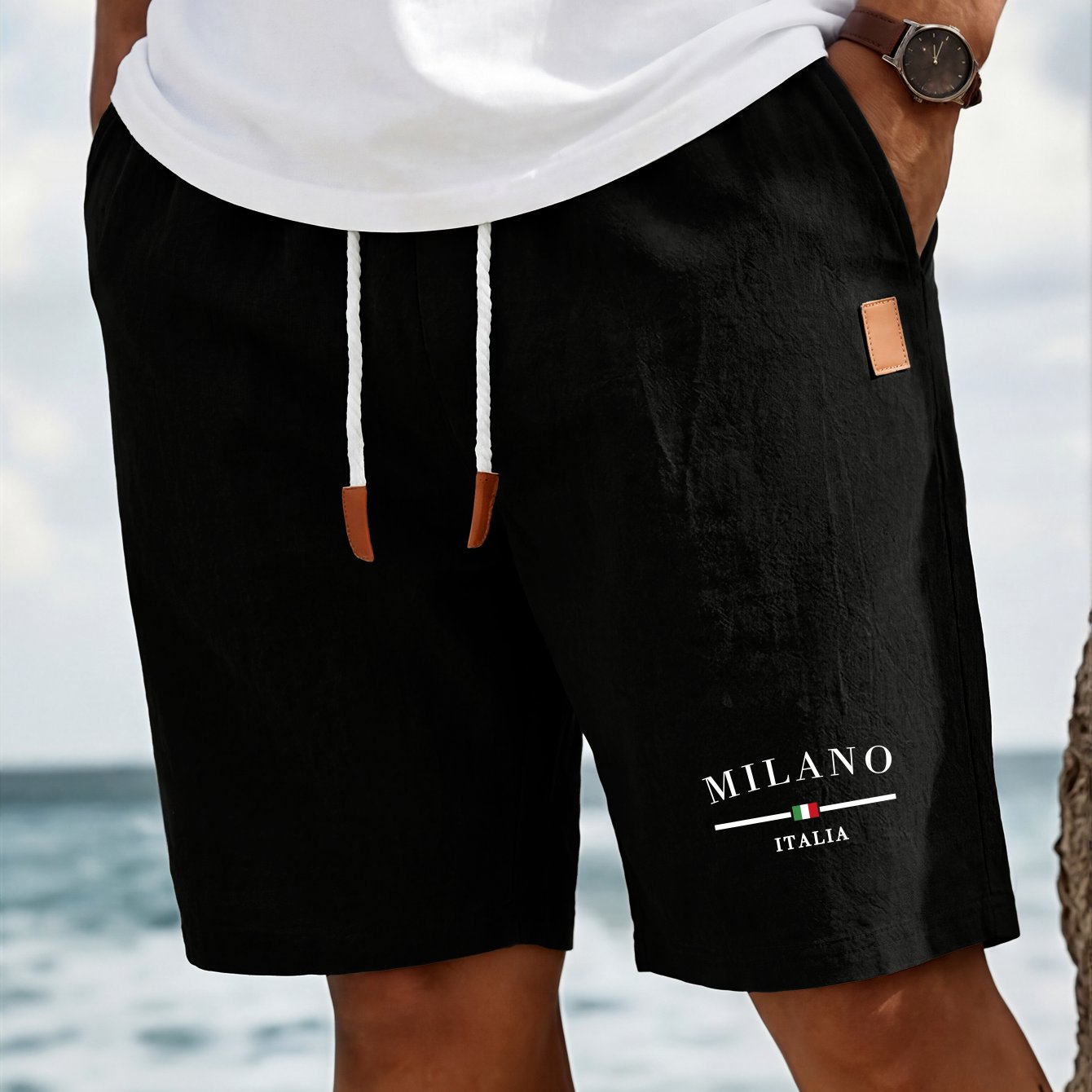 TEMU Men's Linen Shorts, Summer Drawstring Pocket Shorts, Elastic Waistband, Solid , Comfortable And Breathable, Classic And Stylish For Casual Daily