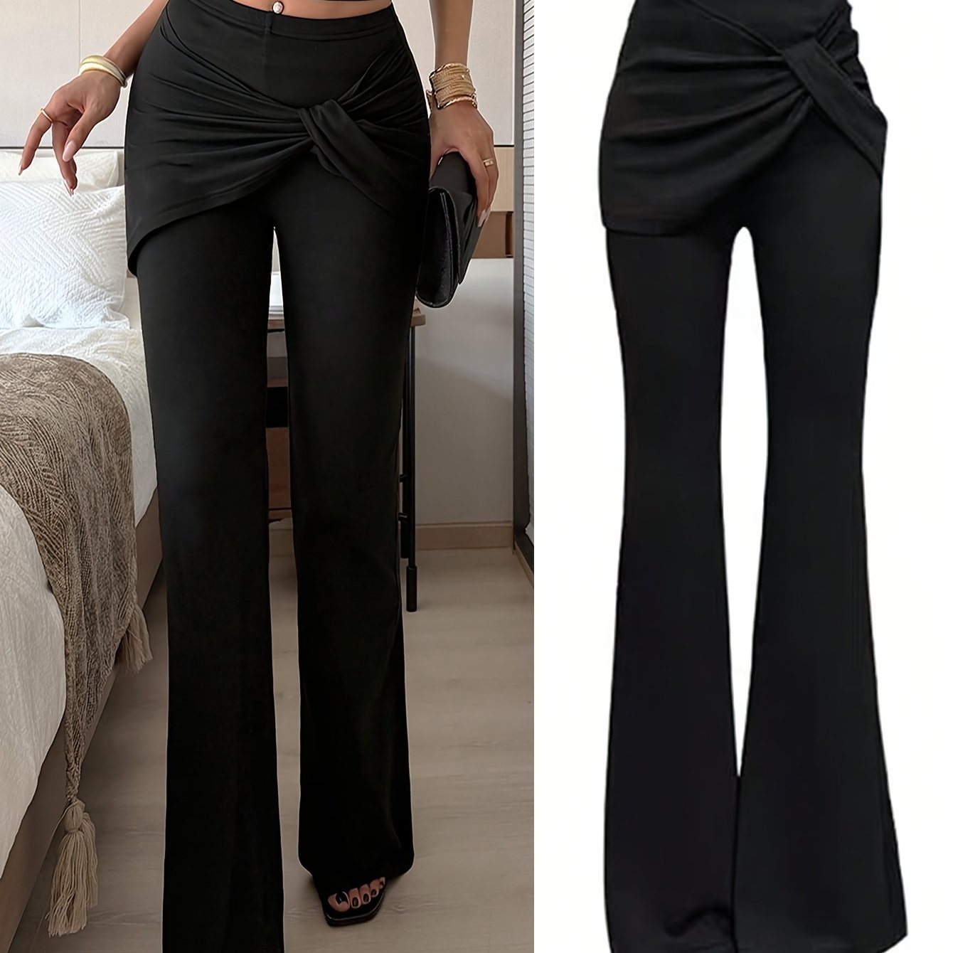 TEMU Women's Fashion Elegant Versatile High-waist High-stretch Straight Casual Leggings, Black Trousers. Black Flared Pants, Black Dress Pants,