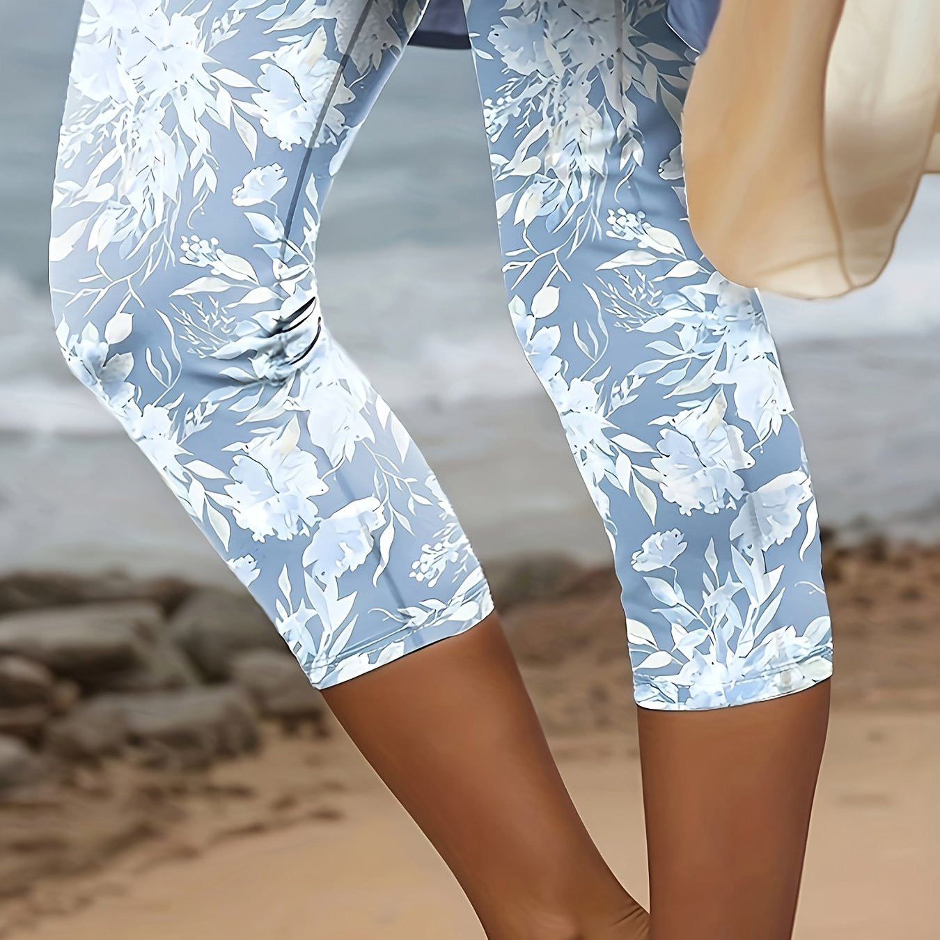 E-shop Damen Caprihose mit Aufdruck - Lässiger Stoff, dehnbare Passform, Leggings für Erwachsene, geeignet für Frühling, Sommer Herbst