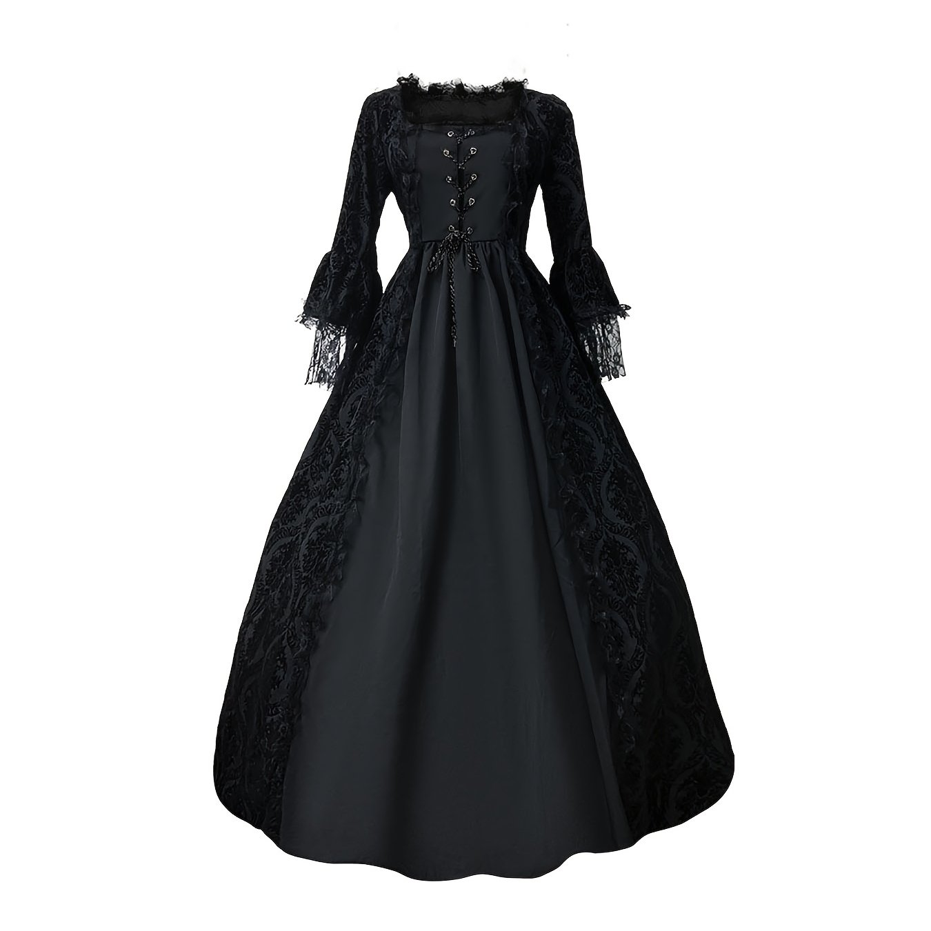 TEMU Vestido de corte de con falda grande de apliques de encaje, vestido largo medieval renacentista