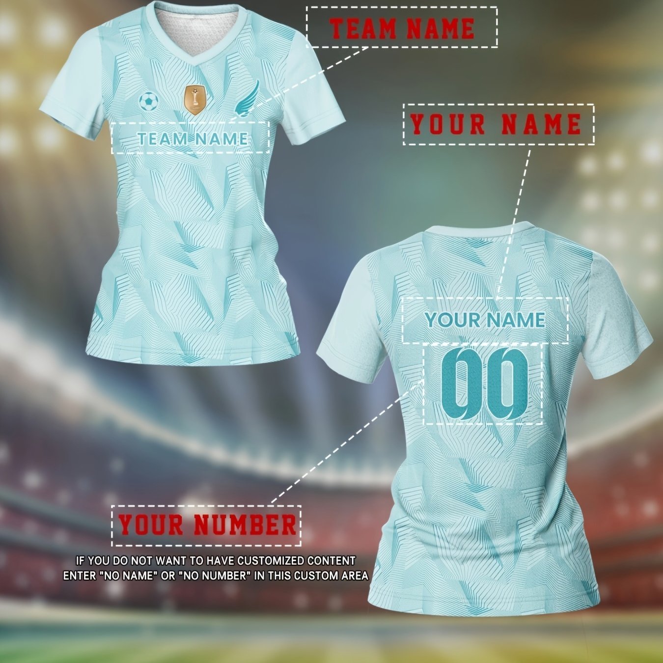 TEMU Maillot de Football Personnalisé pour Femmes avec Nom & - T-Shirt d'Entraînement Respirant et Séchage Rapide, 'Équipe/Numéro 00+ pour Uniformes