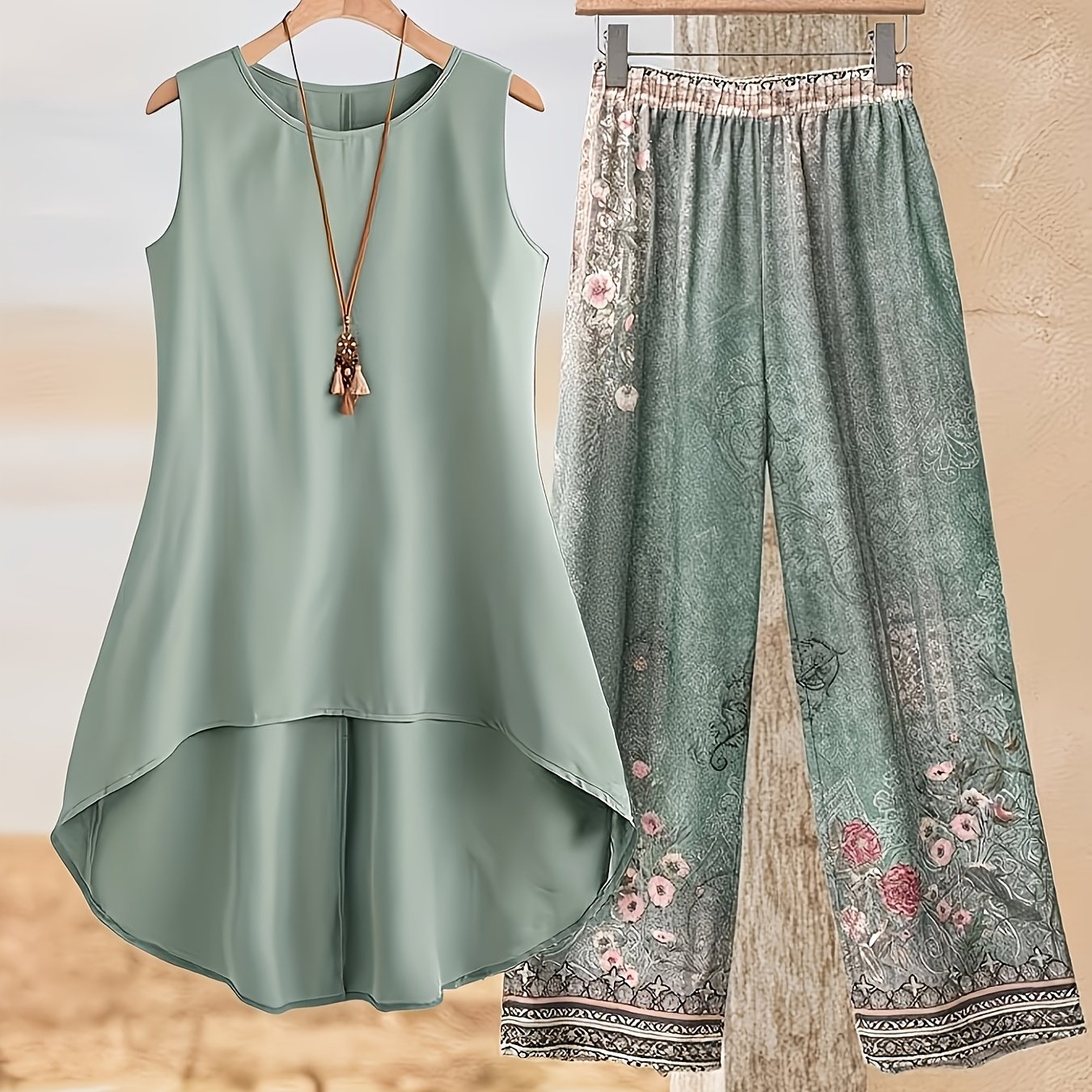 TEMU Plus Size - Plus Size - Plus Size Women'-piece Ensemble Featuring An Asymmetrical Short-sleeve Top And Wide-leg Trousers, Designed For A Relaxed
