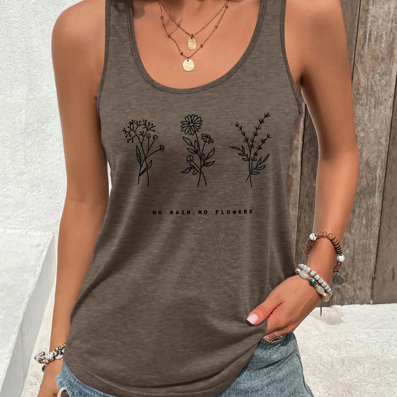 TEMU Plus Size - Graphic Tank Top For Women, Stretchy, Machine Washable, Sleeveless Shirt