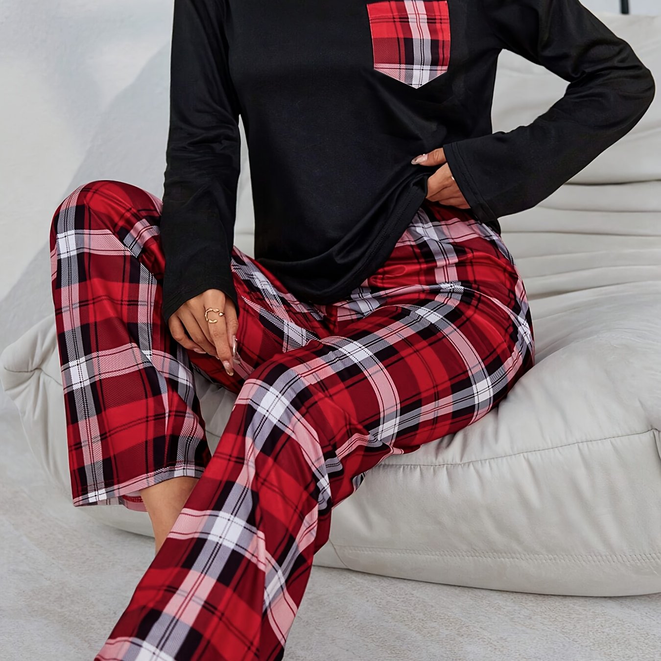 TEMU Women's Cartoon Print Round Neck Long Sleeve Long Pants Casual Pajama Set