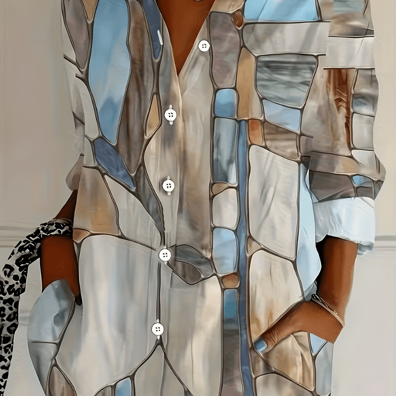 Image of Elegant Special Edition Women's Printed Shirt - Long Sleeve Button- Shirt With Classic Collar, Suitable For Office, Commuting, Or Formal Events, , Sophisticated Casual