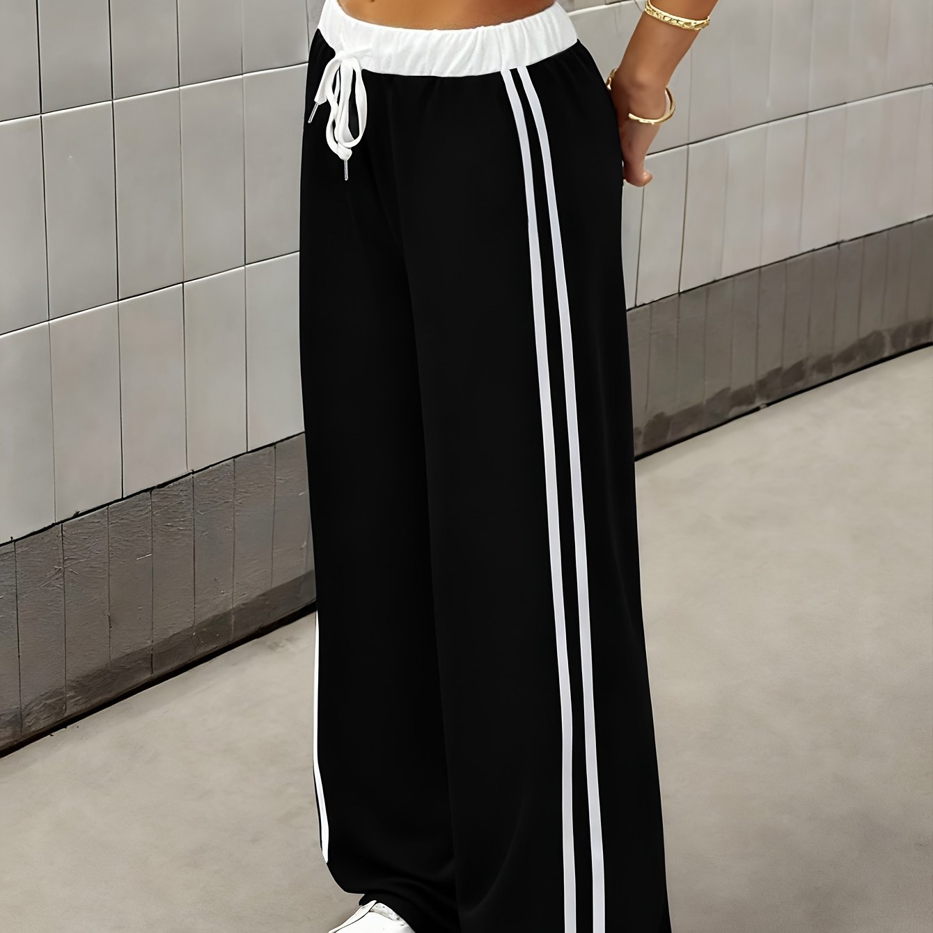 TEMU Fashionable Women's Casual Long Pants | Trendy European And , Perfect For Spring/summer, Solid Color With Stretch Fabric