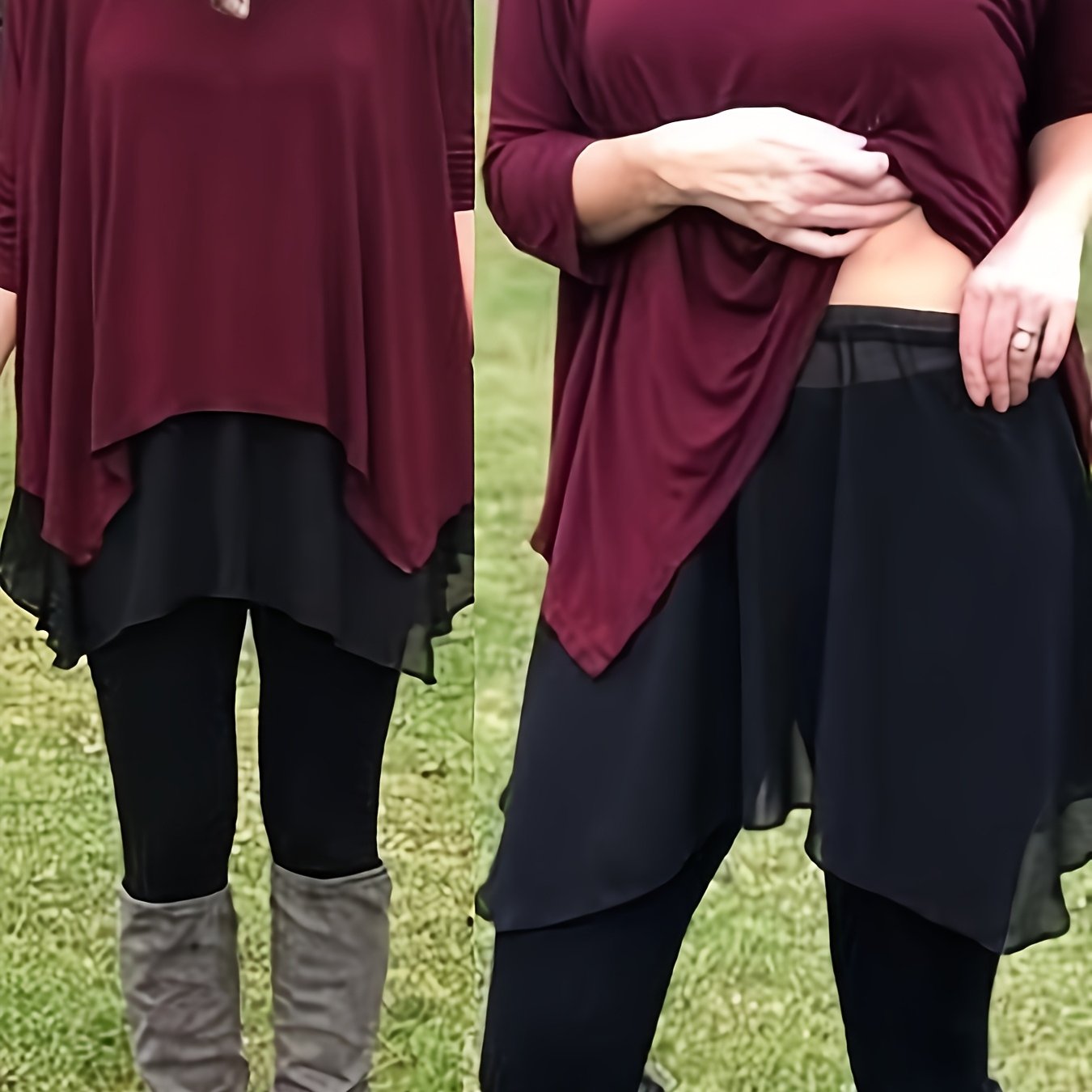 Plus Size - Plus Size - Women's Plus Size Solid Color Elastic Waist Skirt, Top Matching Layered Irregular Skirt