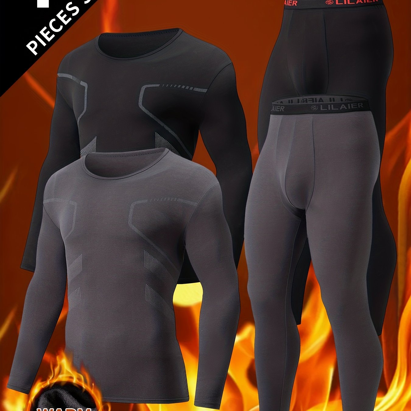 TEMU 4pcs Set Men's Warm Underwear Set Autumn Winter Autumn Clothes Autumn Trousers And Pants Adult Round Neck Underwear Set
