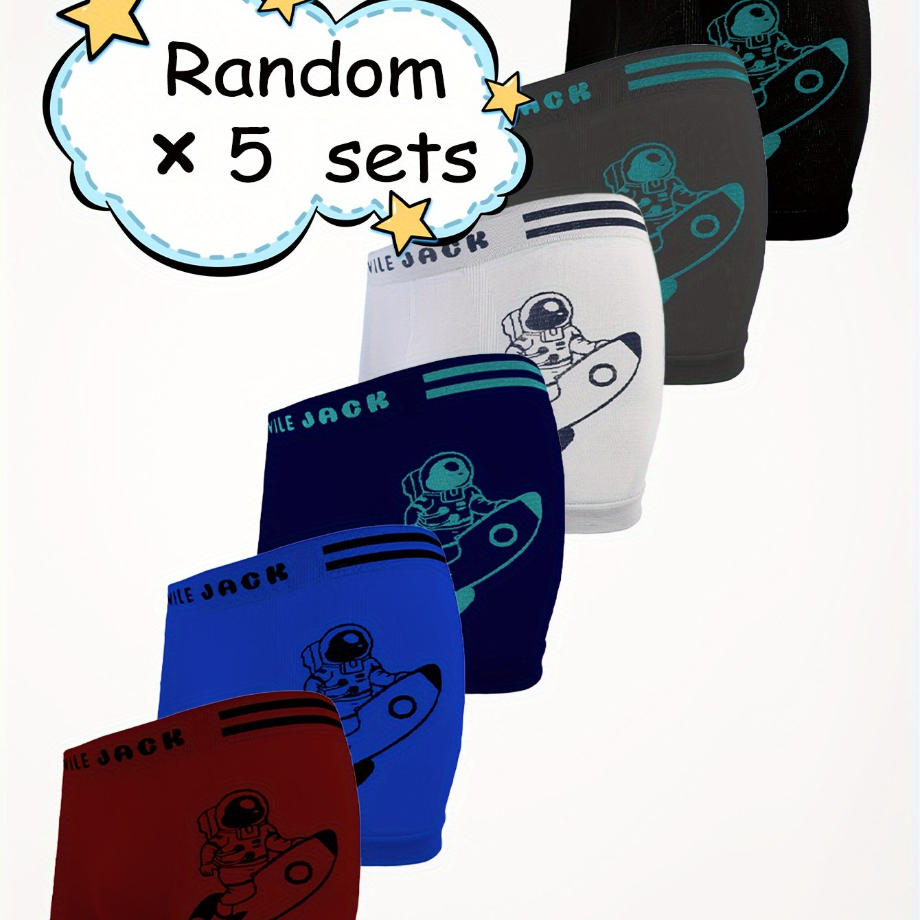 Random 5 Pairs Of Boy's Underwear, High Stretch Breathable, Cool Astronaut Small