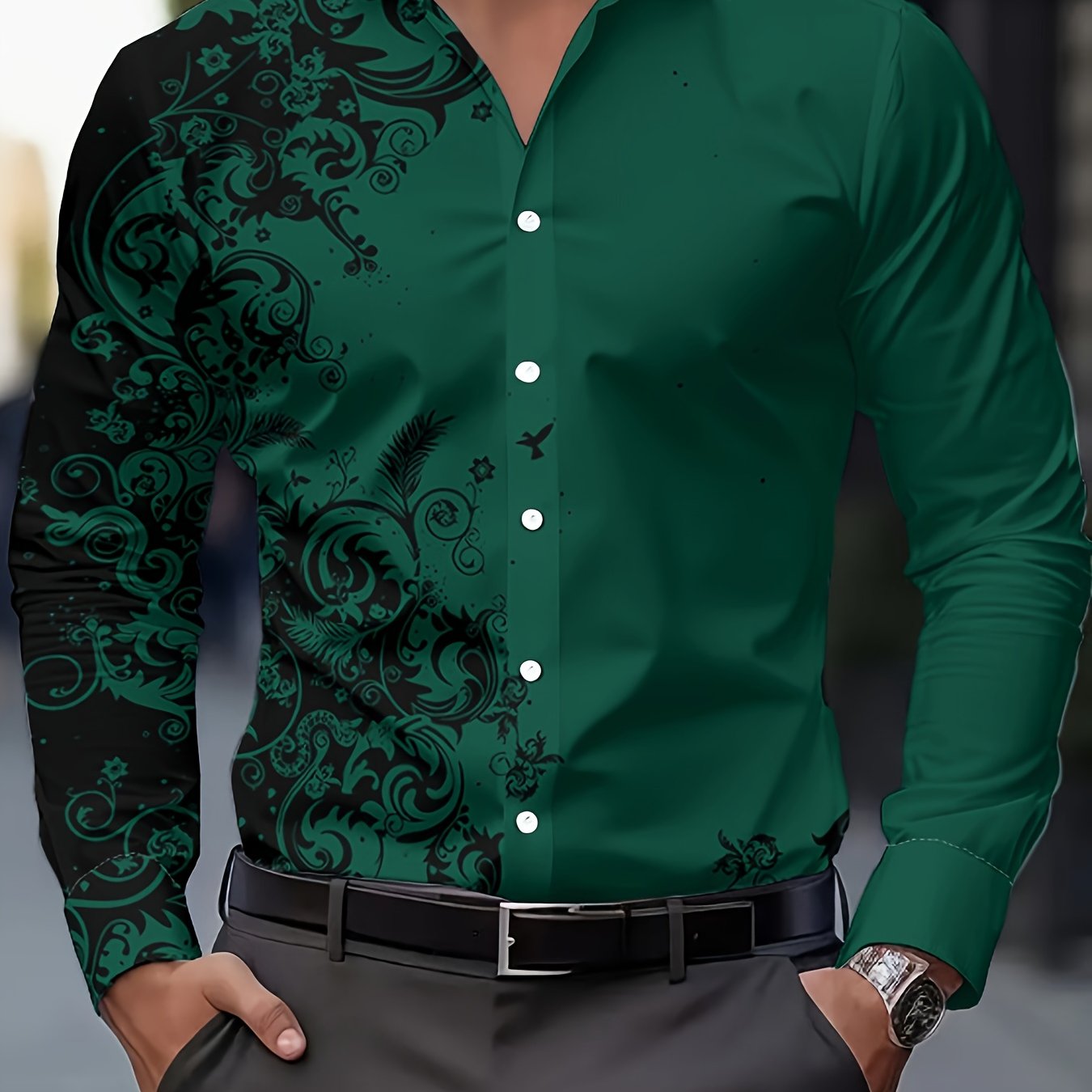 TEMU Chemise Imprimée Tendance Homme, Chemise Décontractée Respirante à Manches Longues avec Boutonnée pour Printemps et Automne