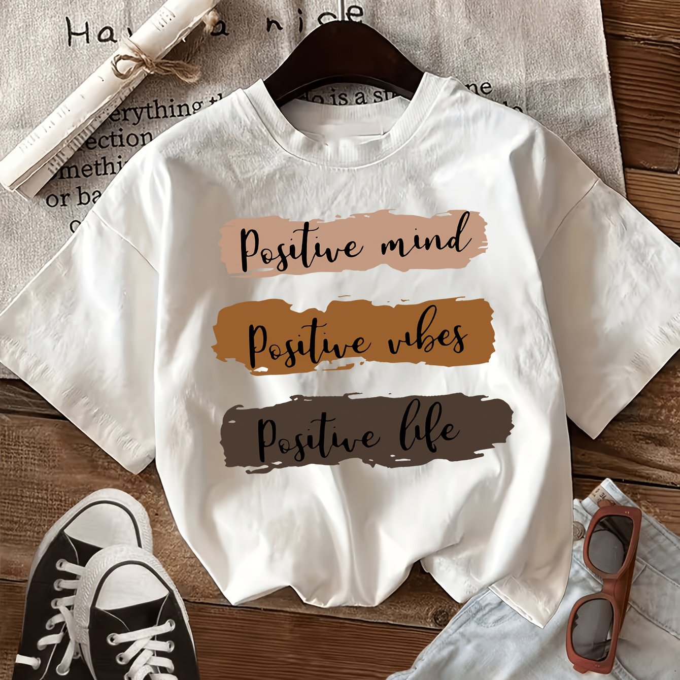 TEMU T-shirt décontracté pour femme à col ras du cou avec imprimé de lettres inspirantes et motif color-block - Haut blanc respirant printemps/été,
